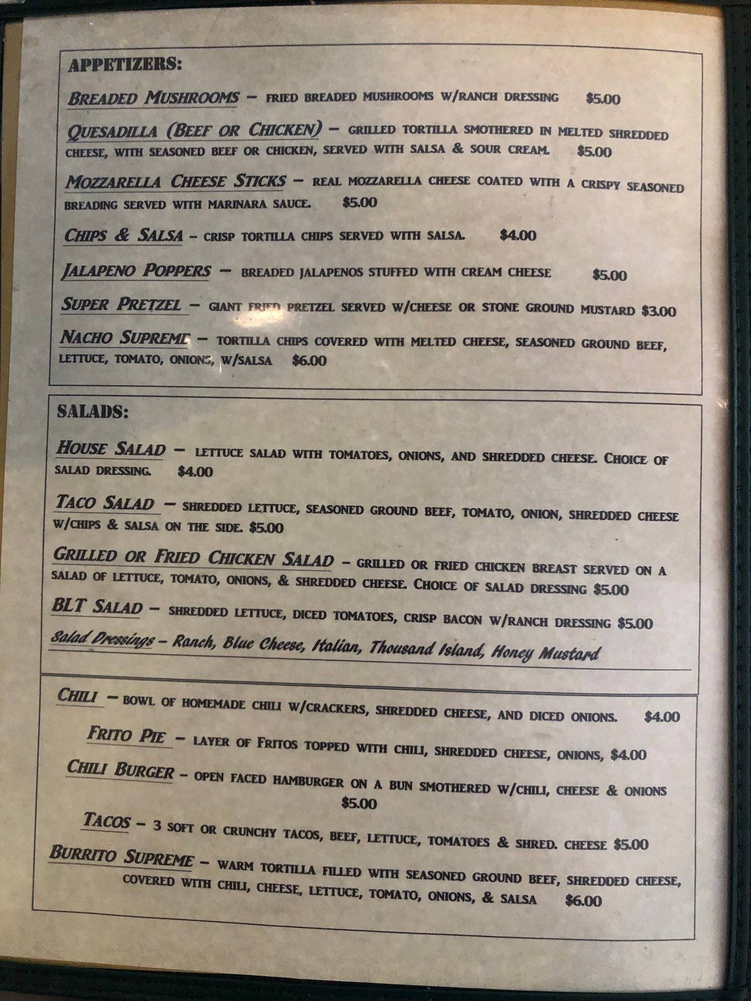 Foxhole Bar and Grill меню