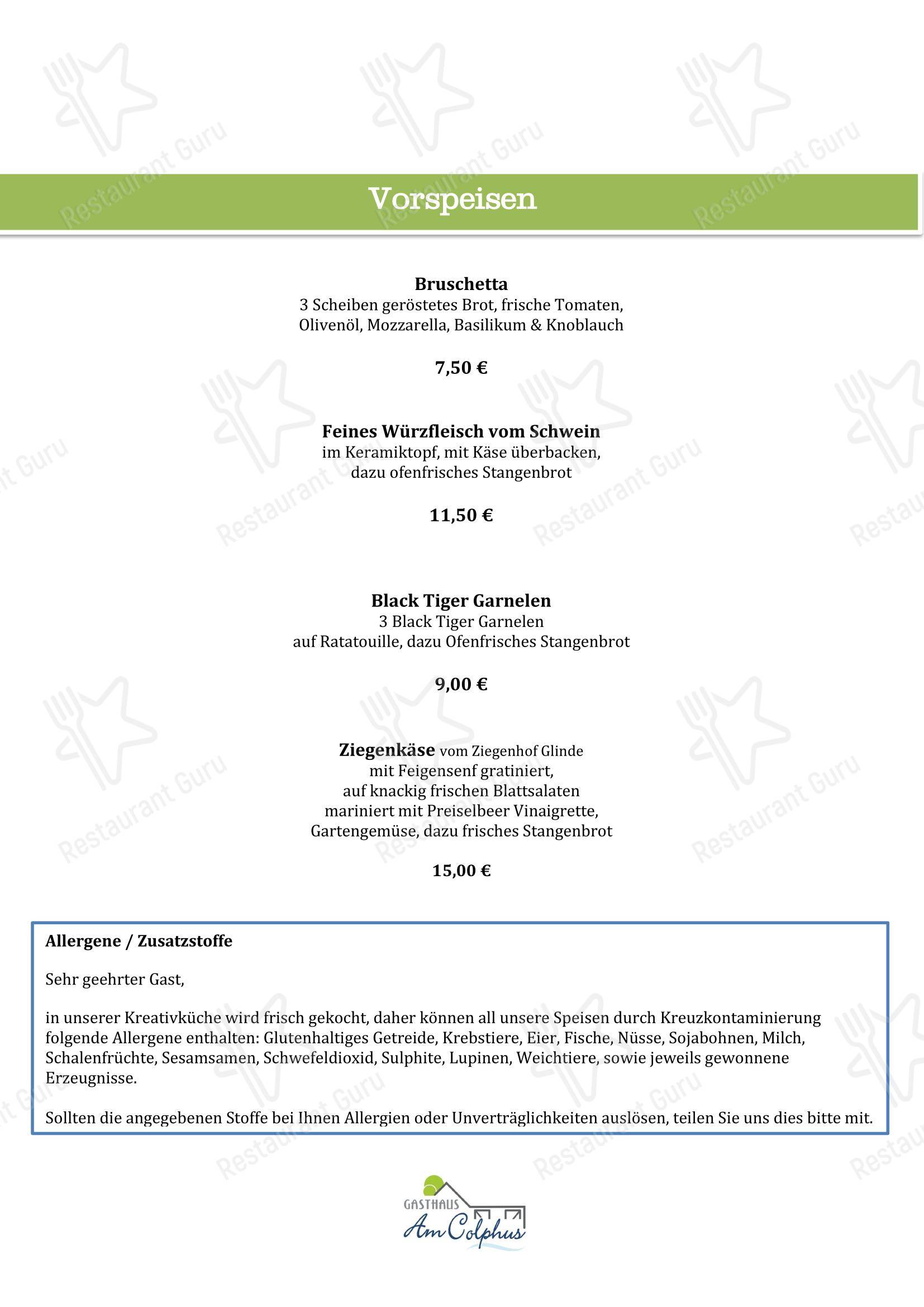 菜单 ресторана Gasthaus Am Colphus в Барби