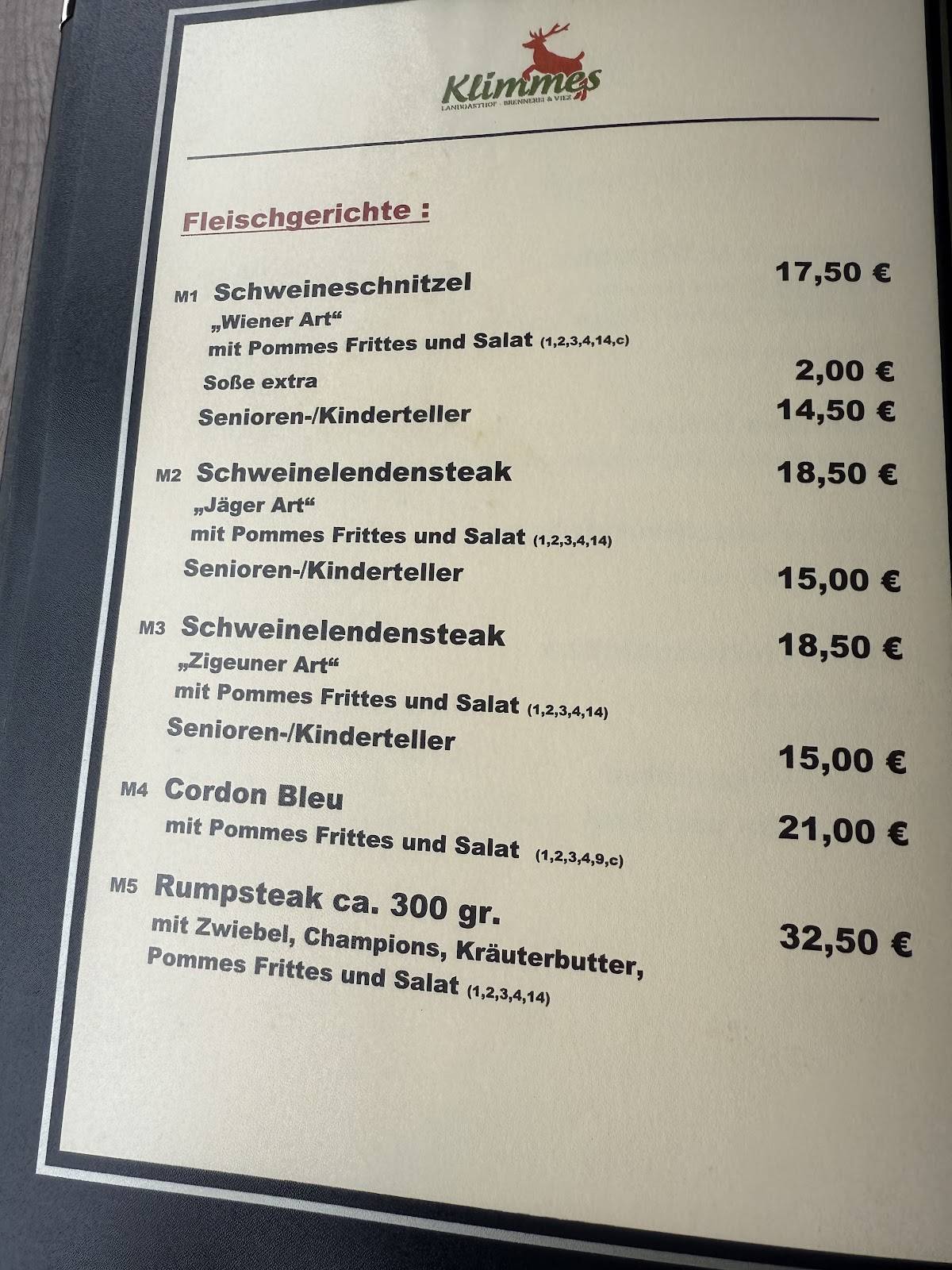 Gasthaus Zum Klimmes меню