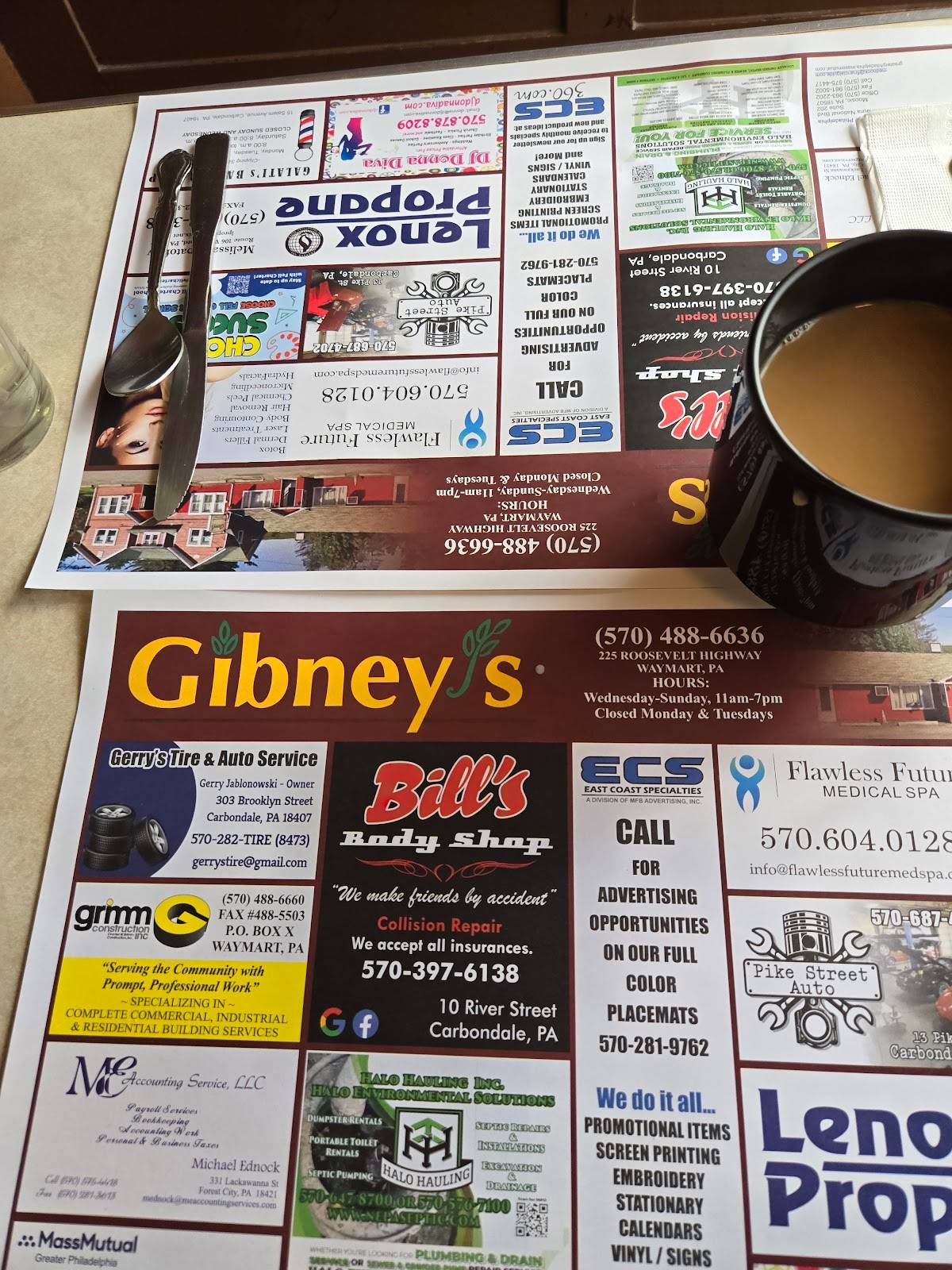 Gibney's Restaurant меню