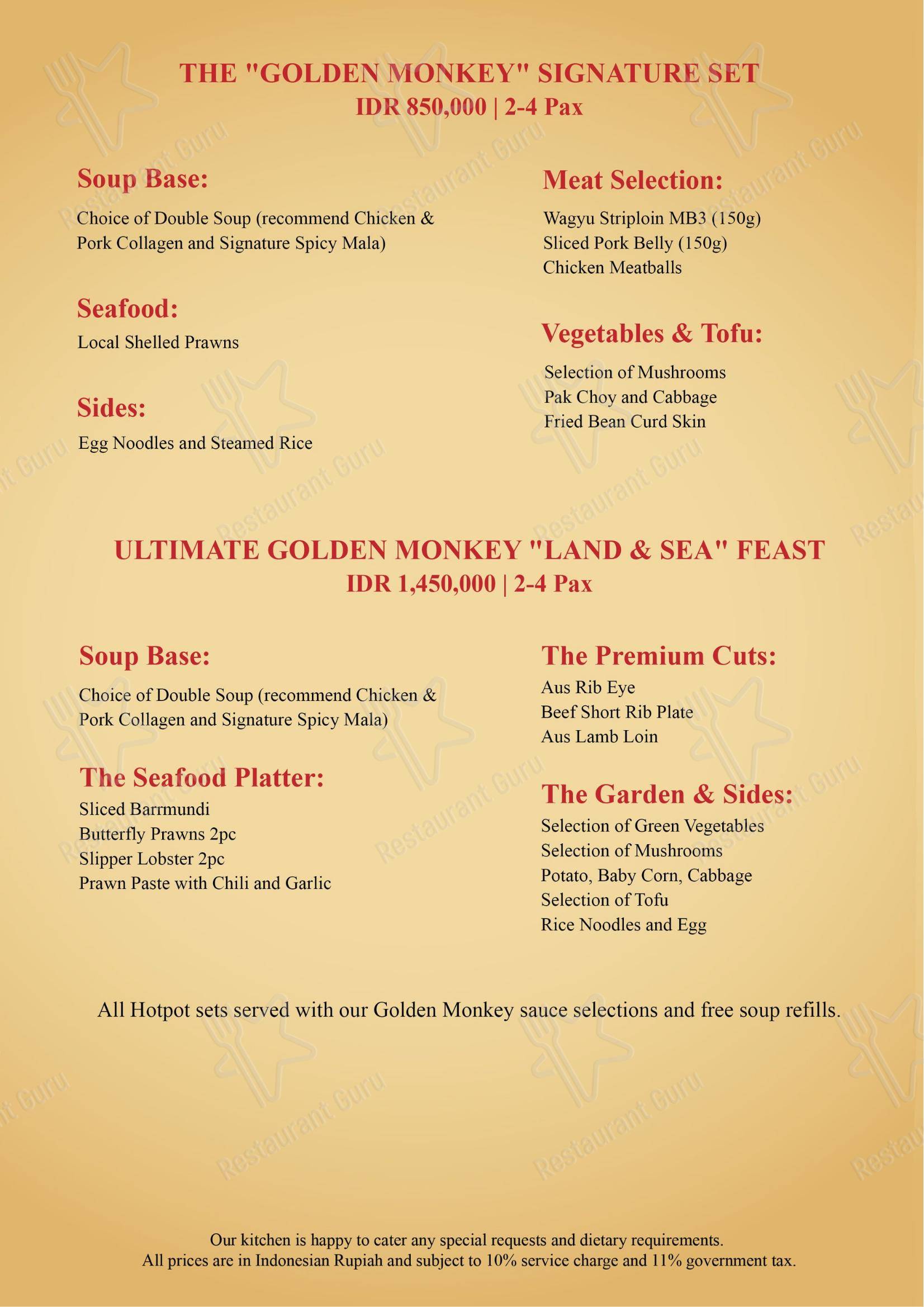 Основное меню ресторана Golden Monkey Ubud