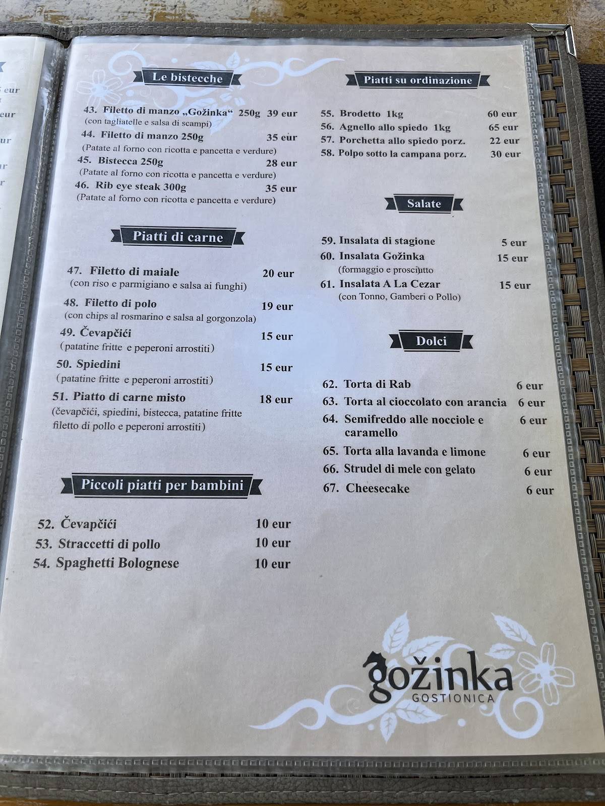 Gostionica Gožinka меню