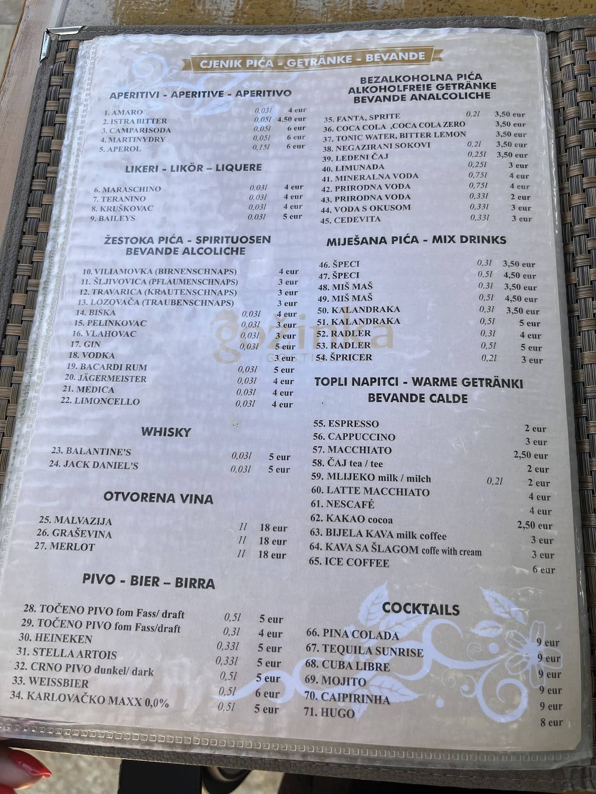 Gostionica Gožinka меню