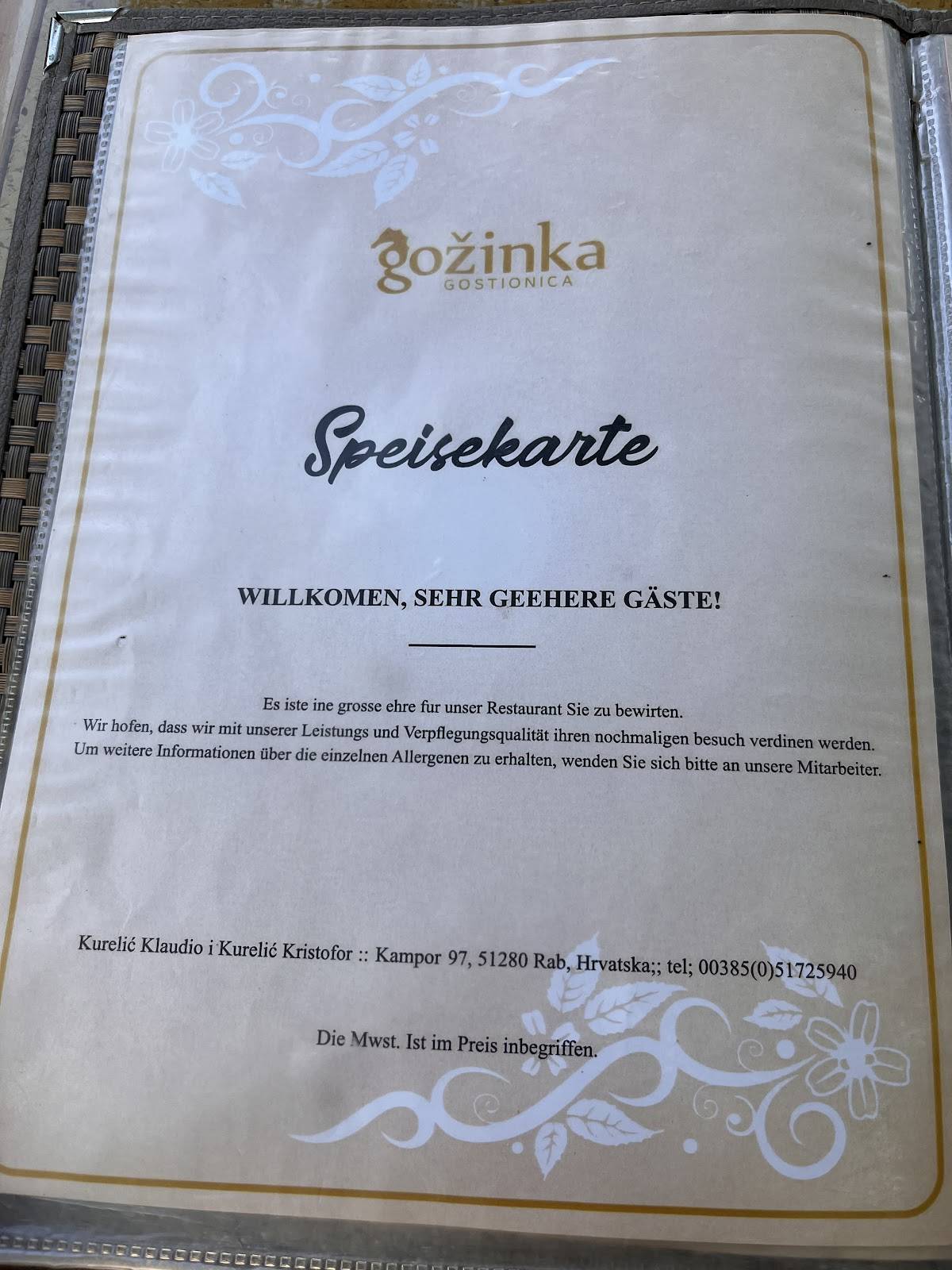 Gostionica Gožinka меню