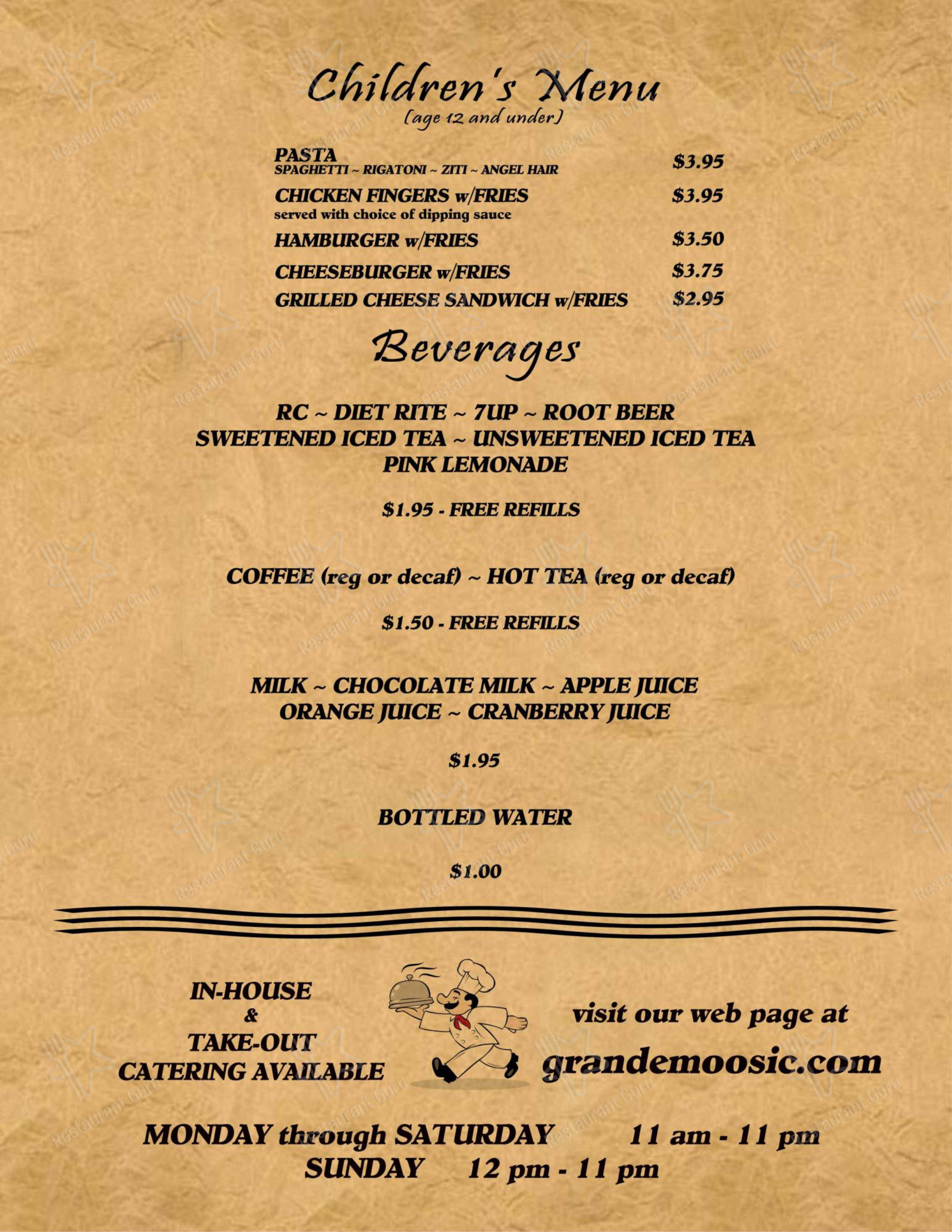 Основное меню пиццерии Grande Pizza & Family Restaurant