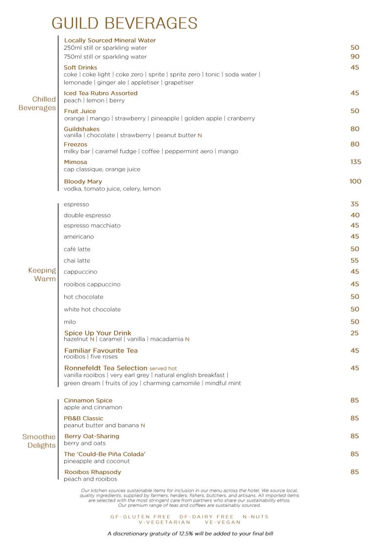 Guild Restaurant меню