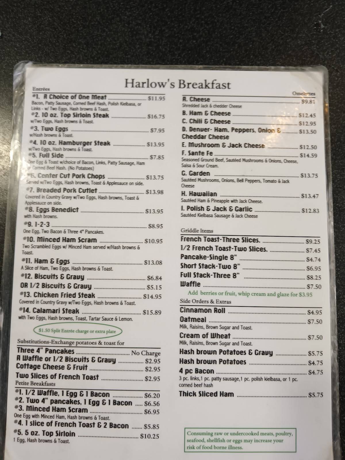 Harlow's Diner меню