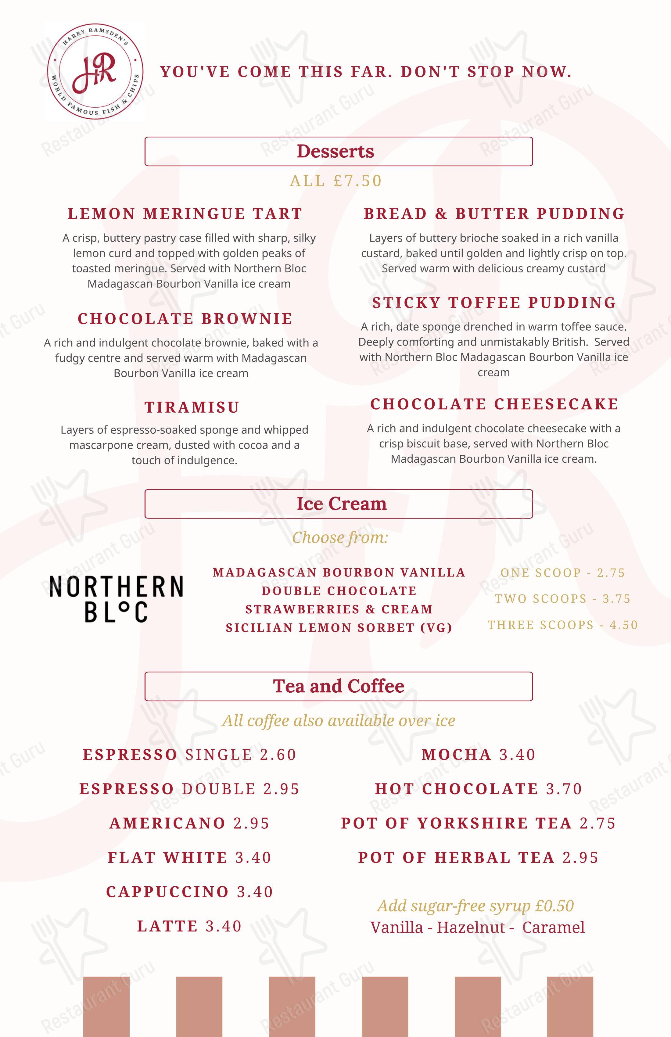 Меню фастфуда Harry Ramsden's - Lunch Menu