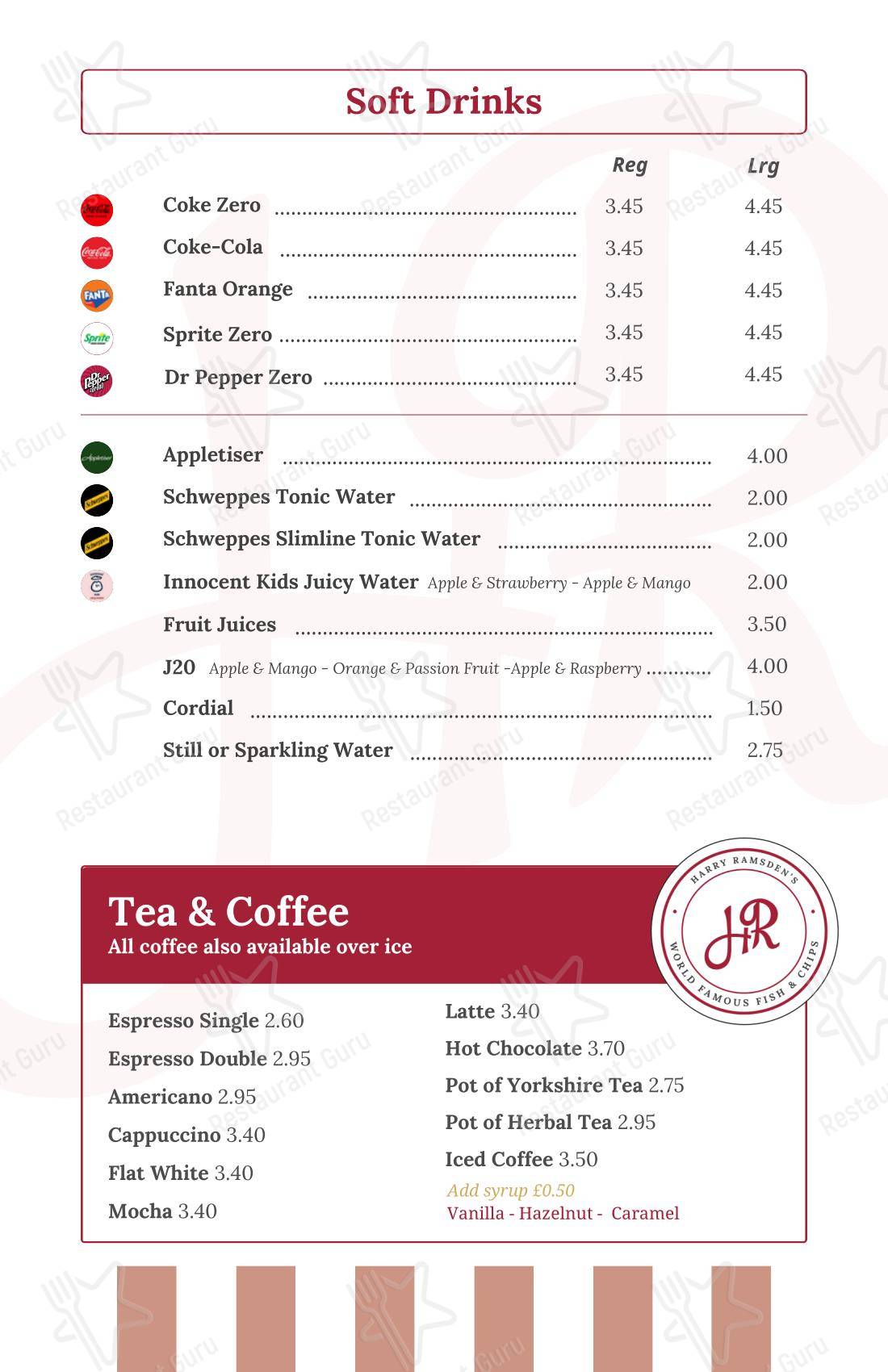 Меню фастфуда Harry Ramsden's - Takeaway Menu