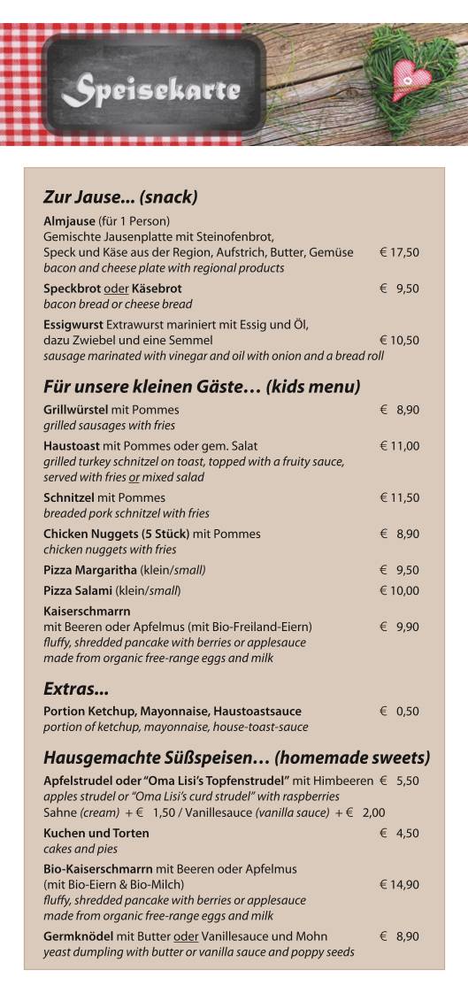 Haus Loderbichl меню