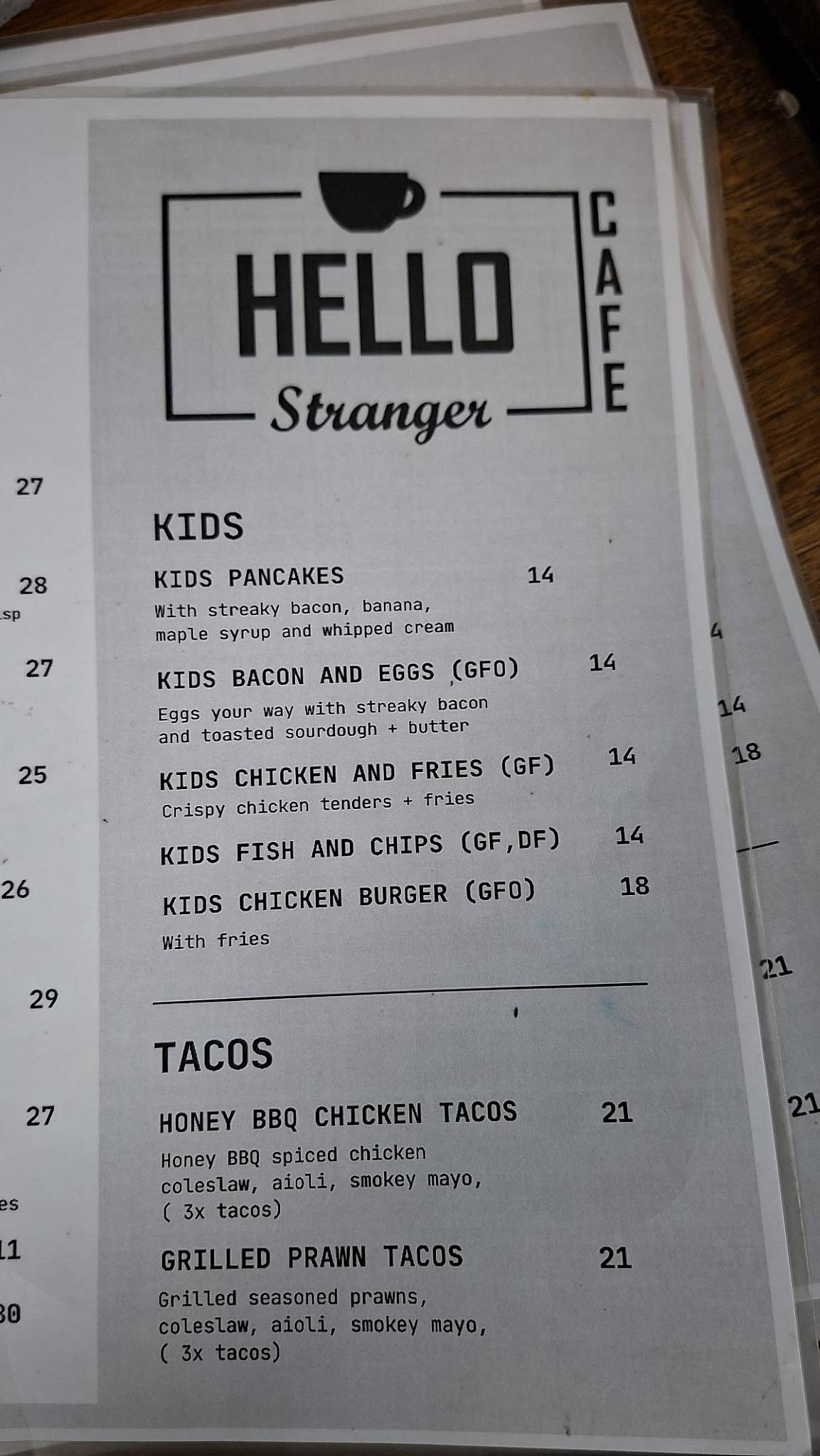 Hello Stranger Cafe меню
