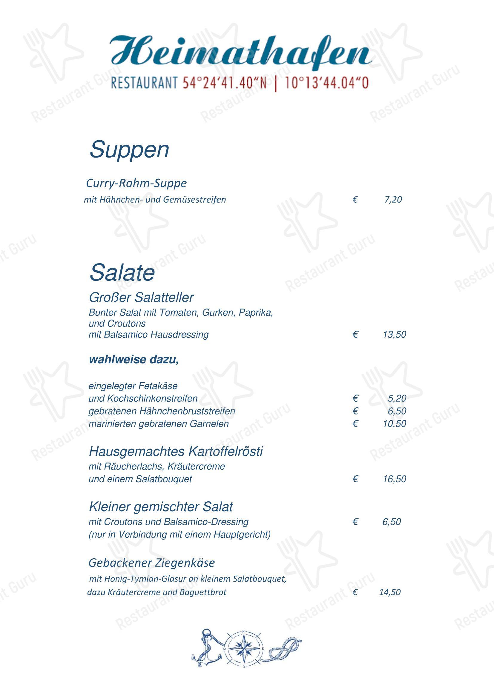 Hotel Admiral Scheer, Restaurant Heimathafen в Лабём - Меню