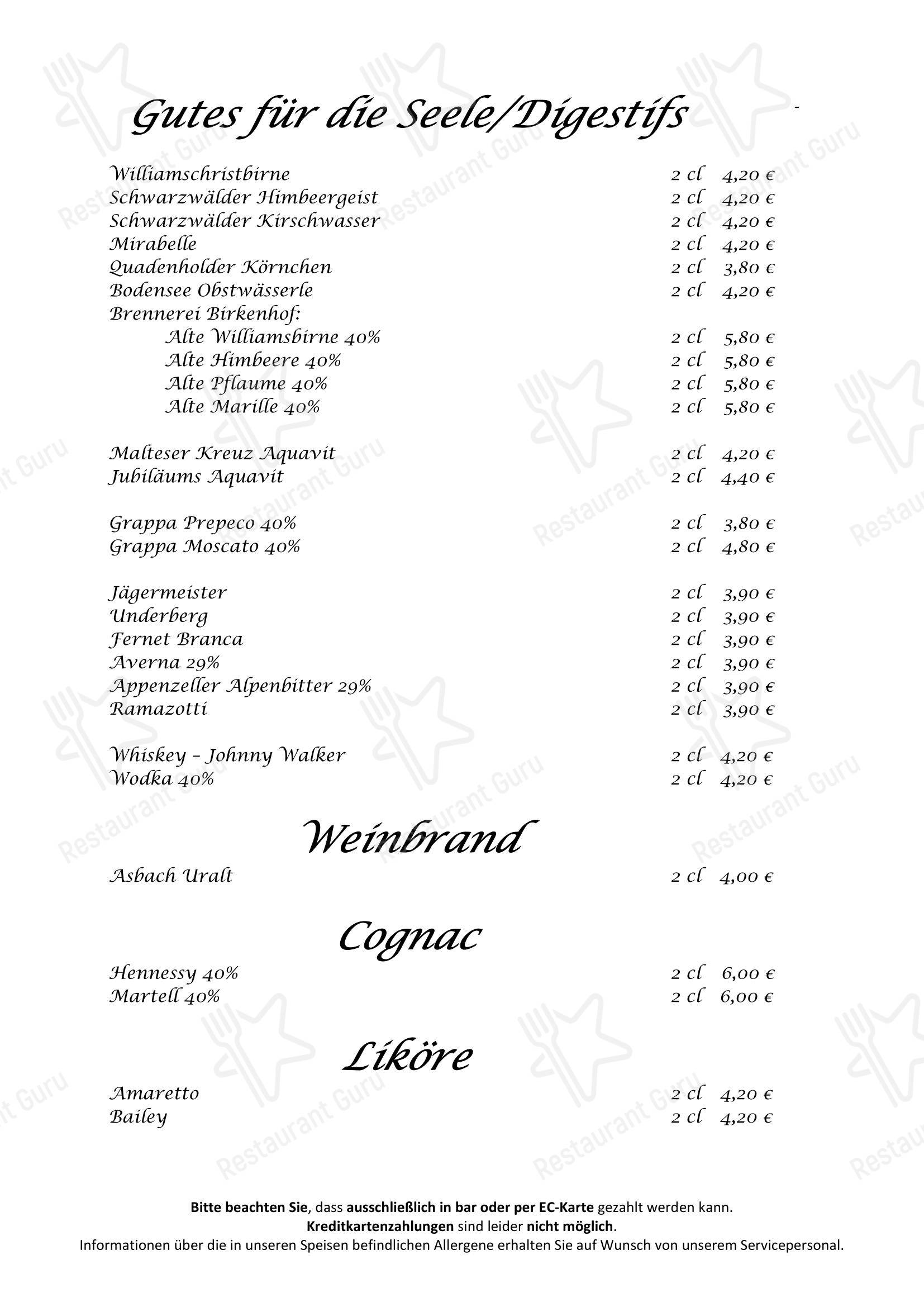 Меню напитков ресторана Hotel Rheinkrone