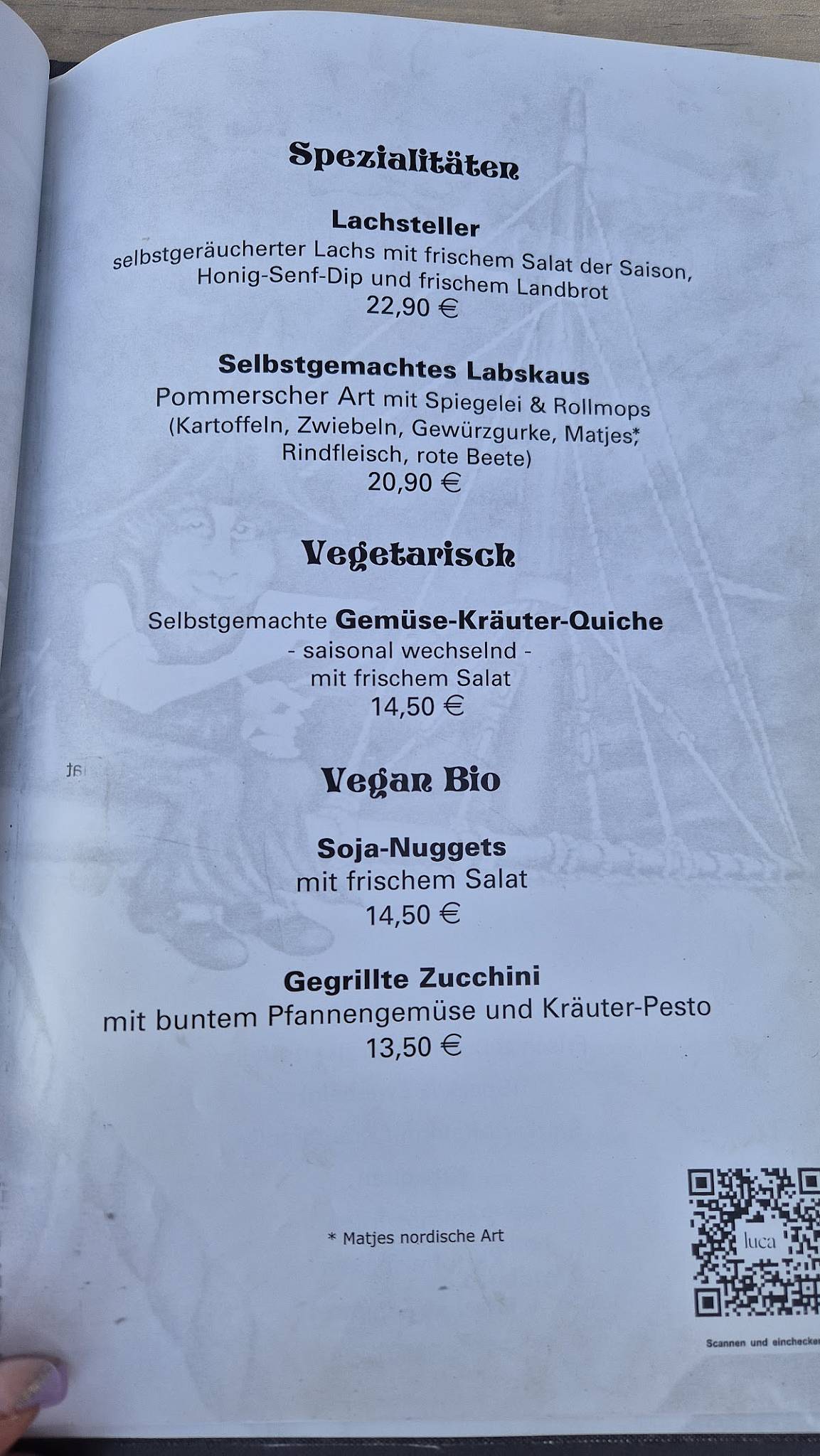 Hotel & Hafengaststätte Klabautermann Stralsund меню