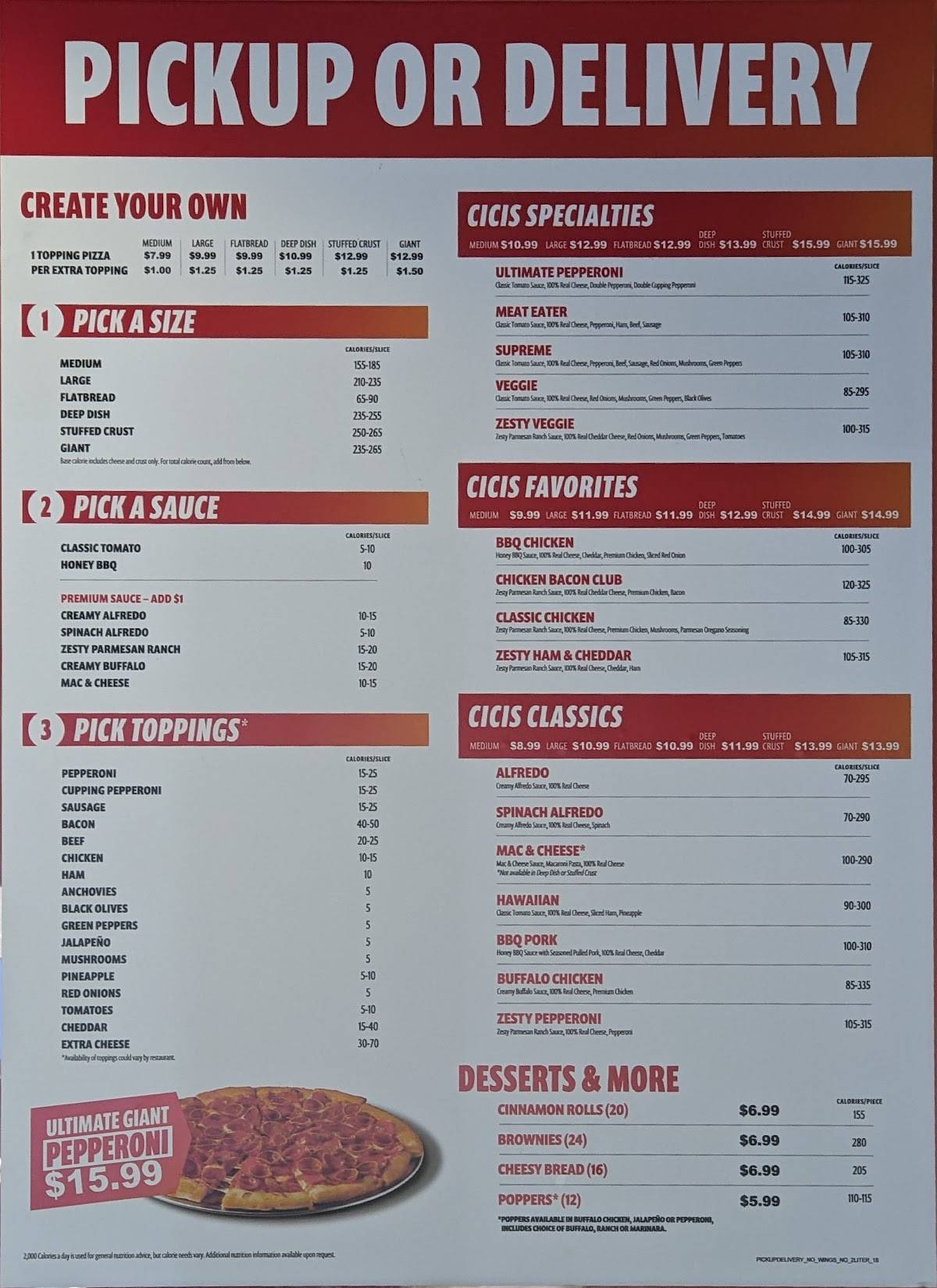 Cicis Pizza меню