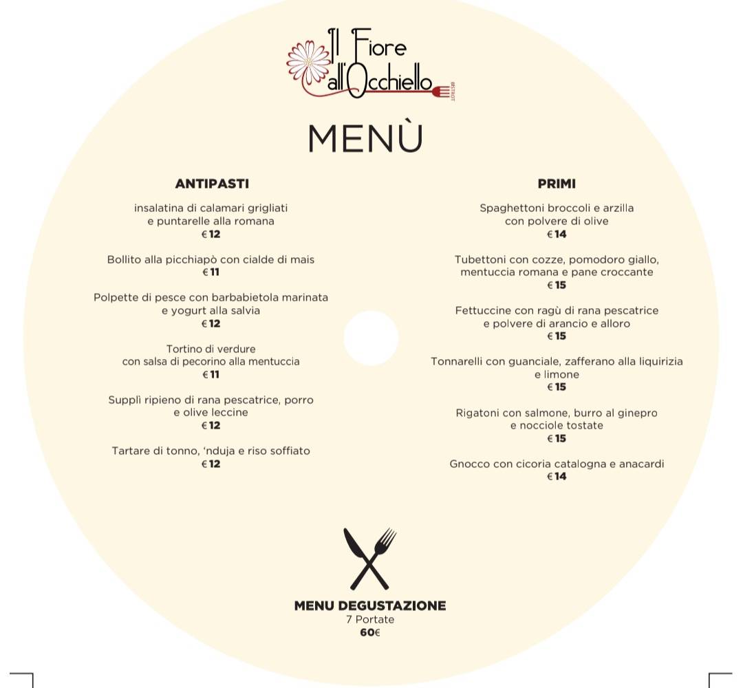 Il Fiore all'Occhiello Bistrot меню