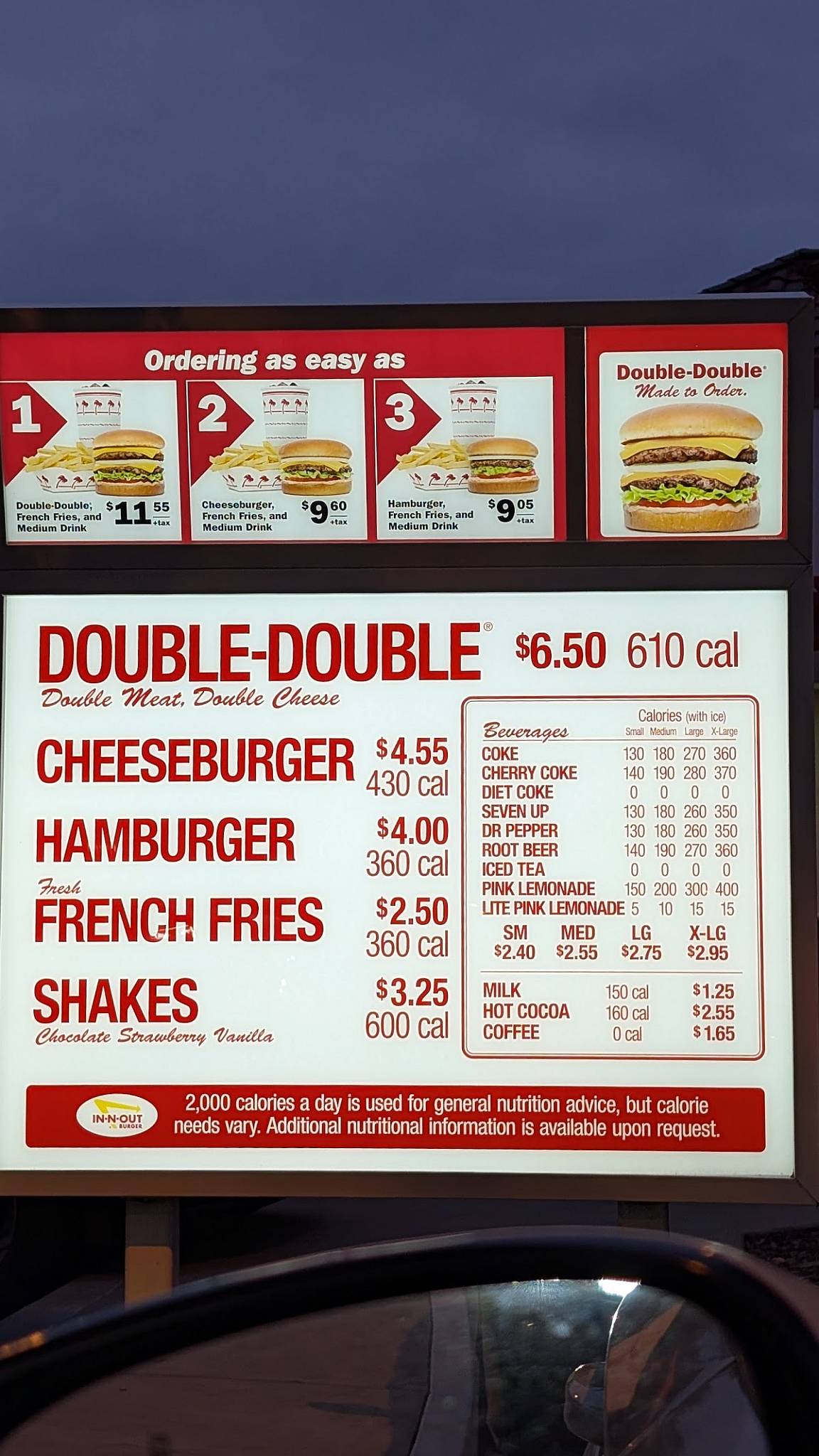 In-N-Out Burger меню