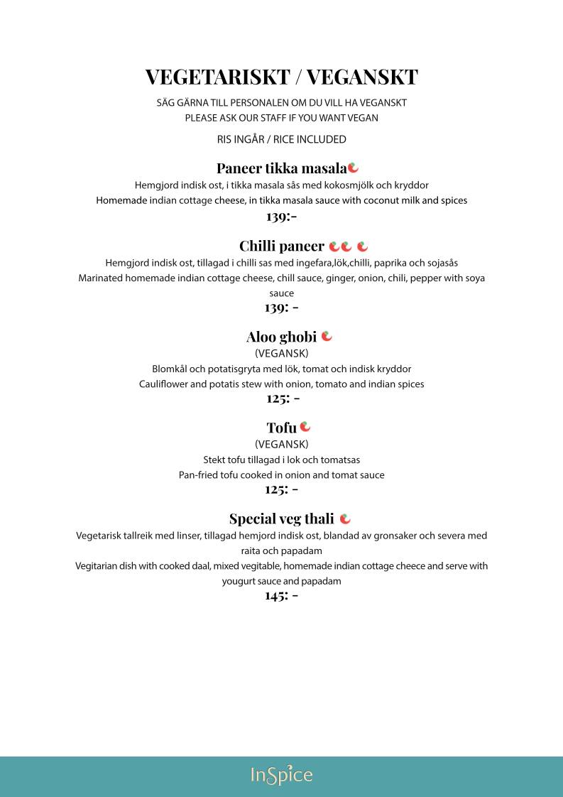 InSpice - Indisk Restaurang меню