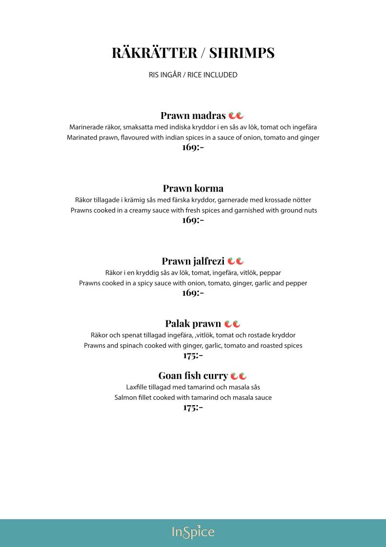 InSpice - Indisk Restaurang меню