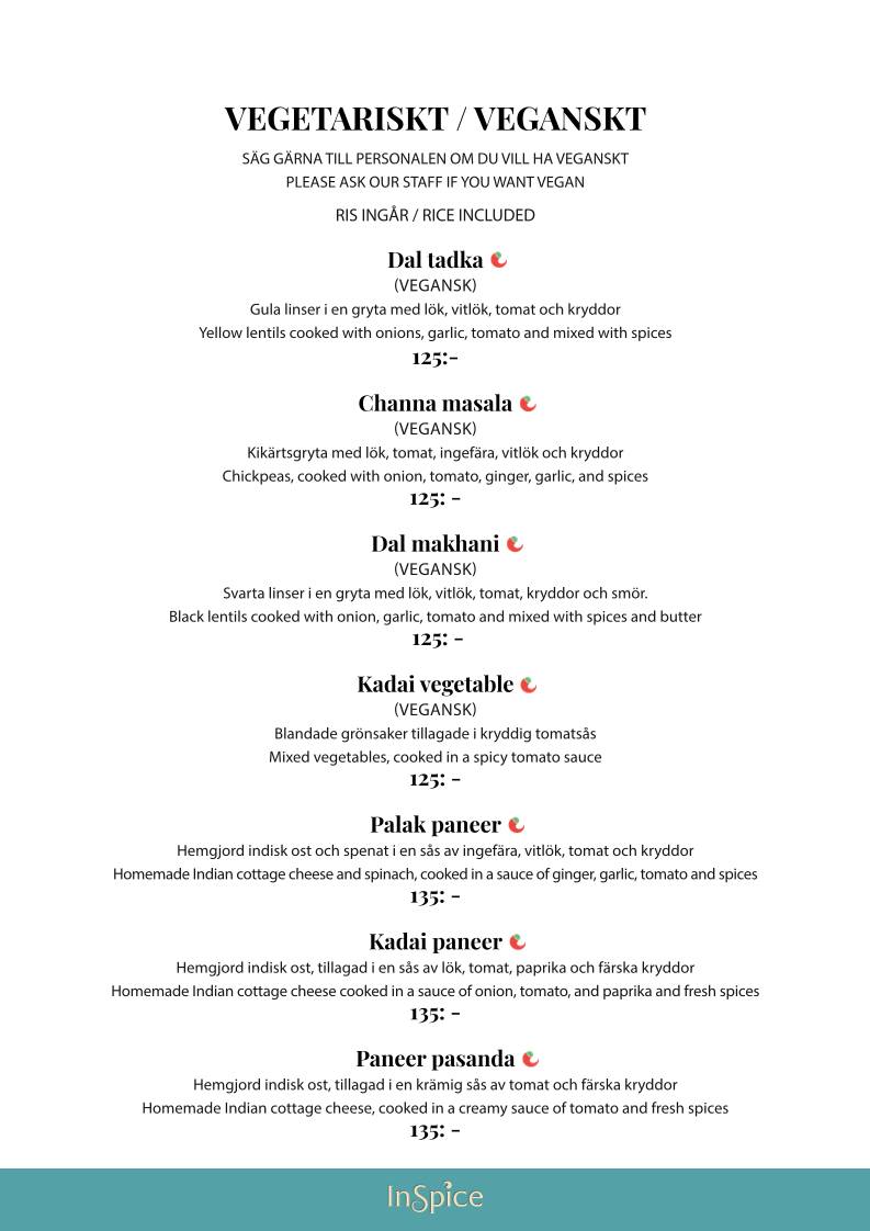 InSpice - Indisk Restaurang меню