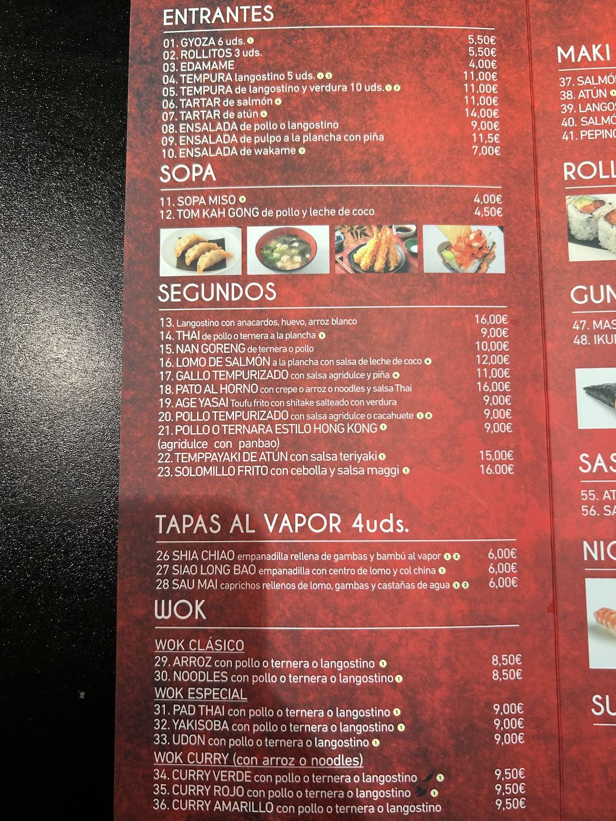 Restaurante Azuma меню