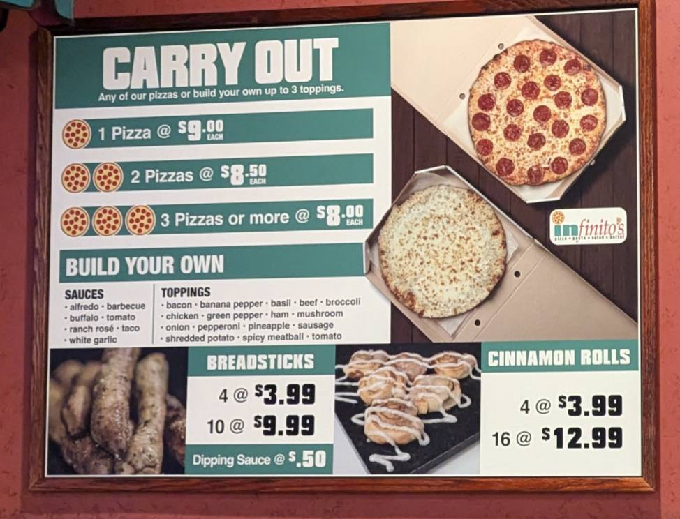 Infinito's Pizza меню