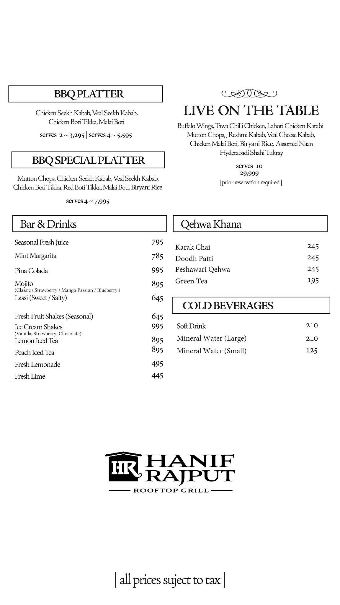 Hanif Rajput Rooftop Grill меню