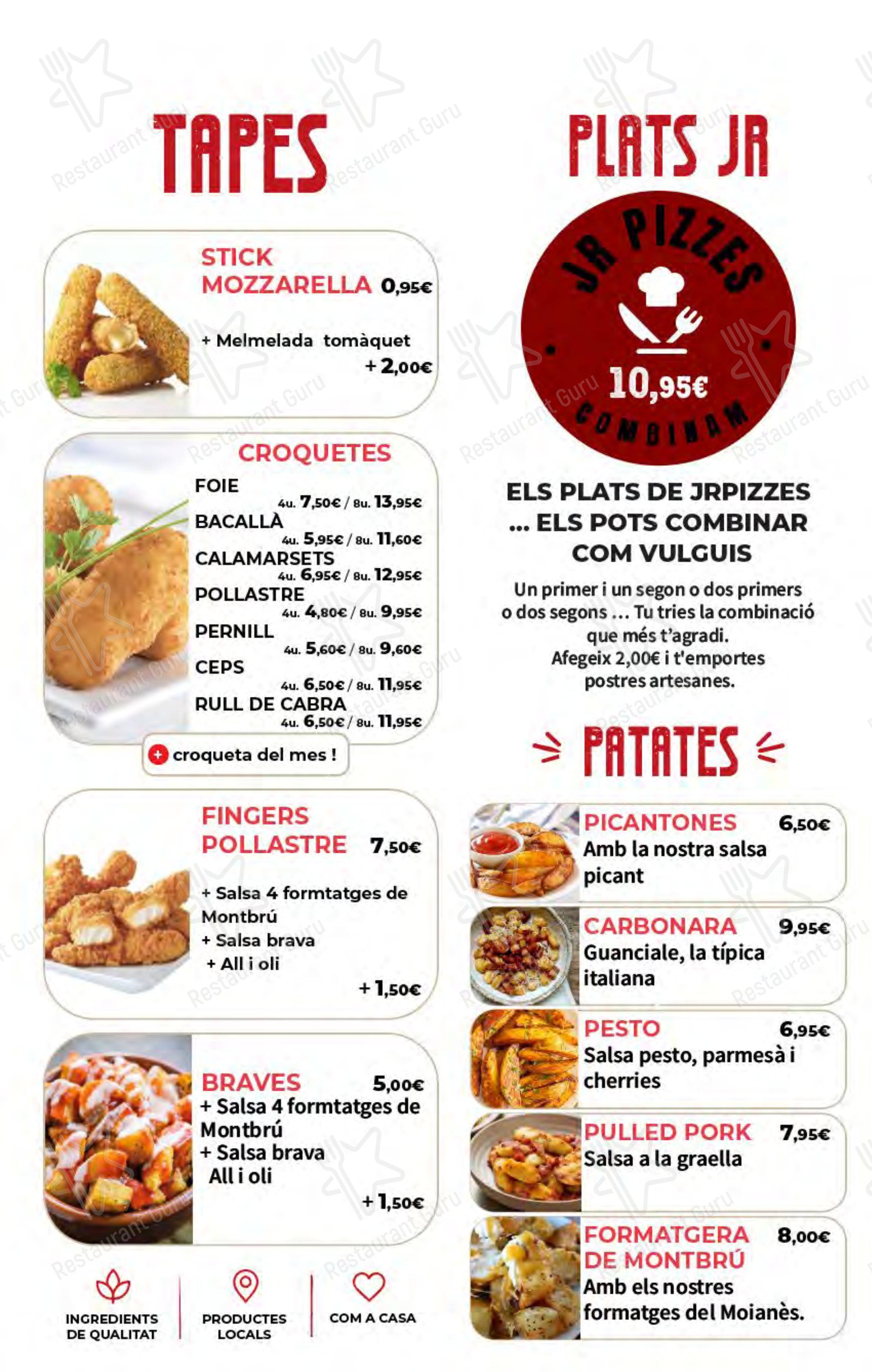 Меню ресторана JR PIZZES