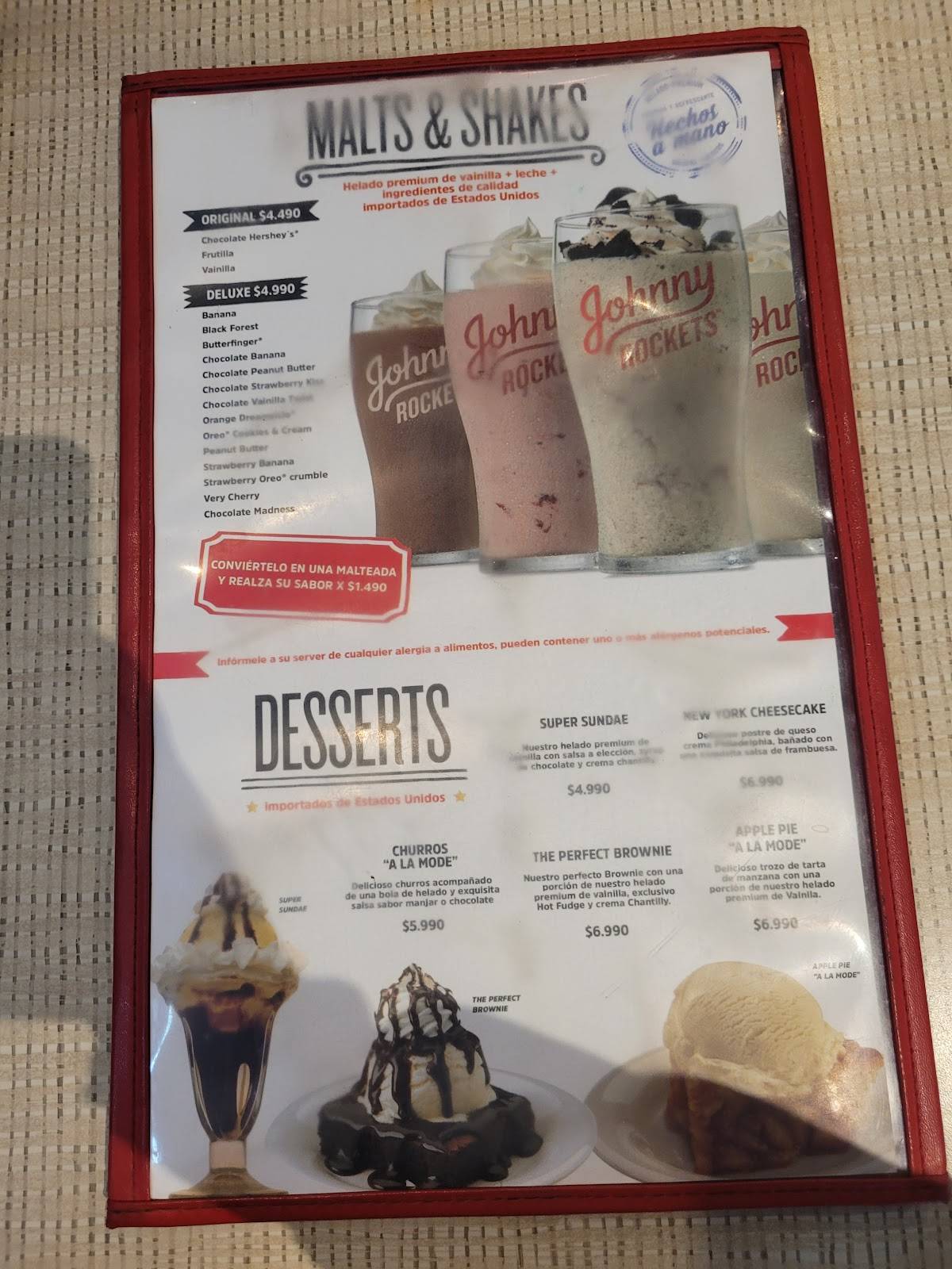 Johnny Rockets Portal centro меню