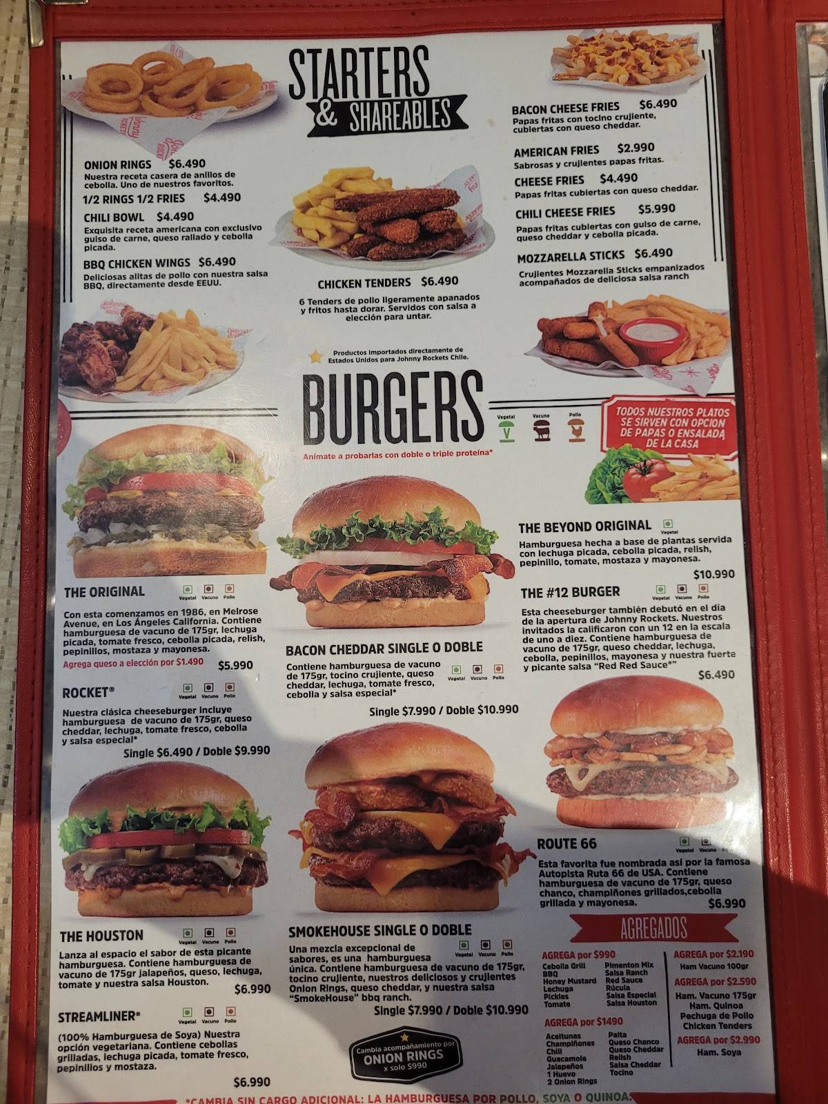 Johnny Rockets Portal centro меню
