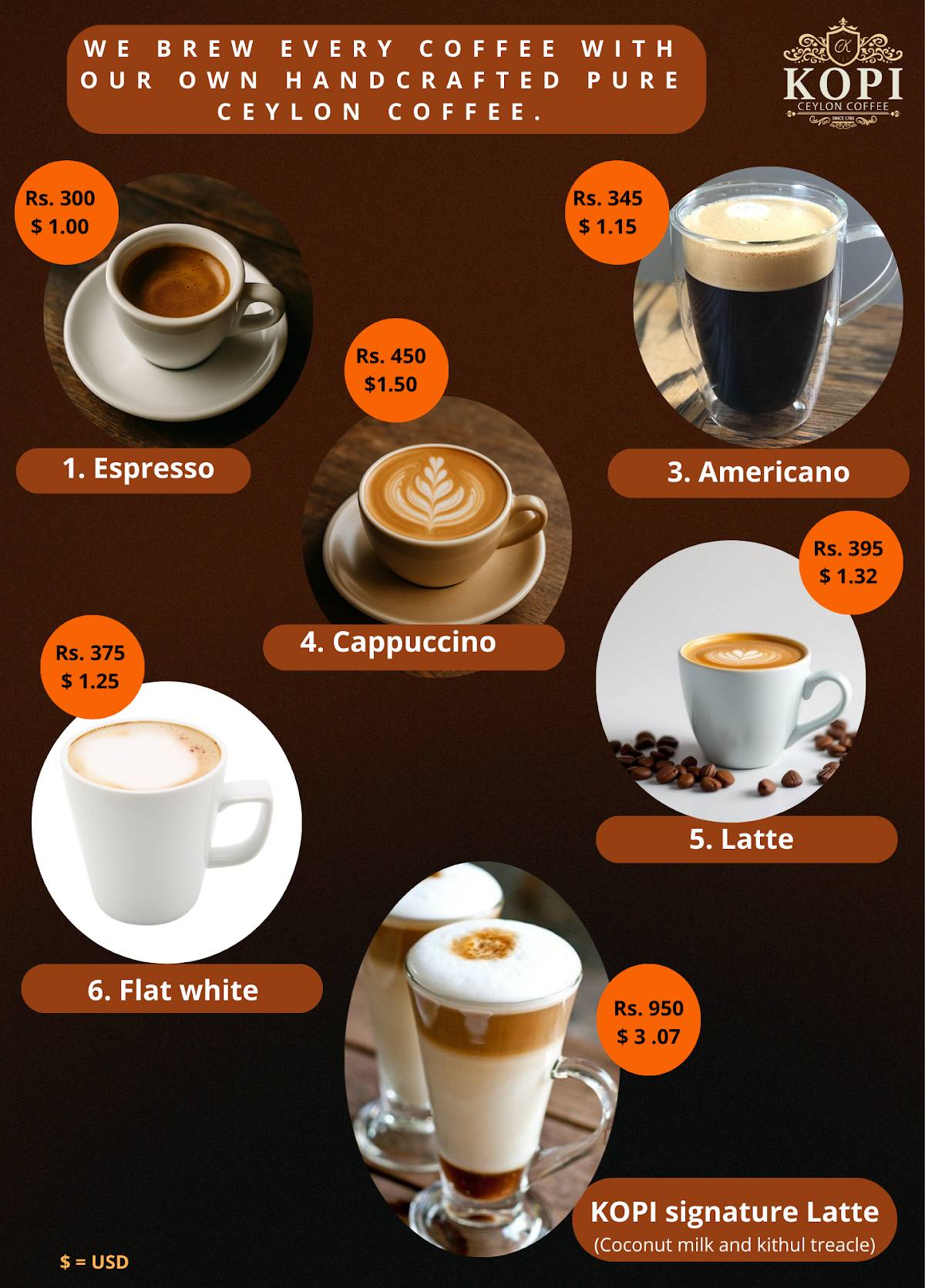 KOPI CEYLON COFFEE SHOP меню