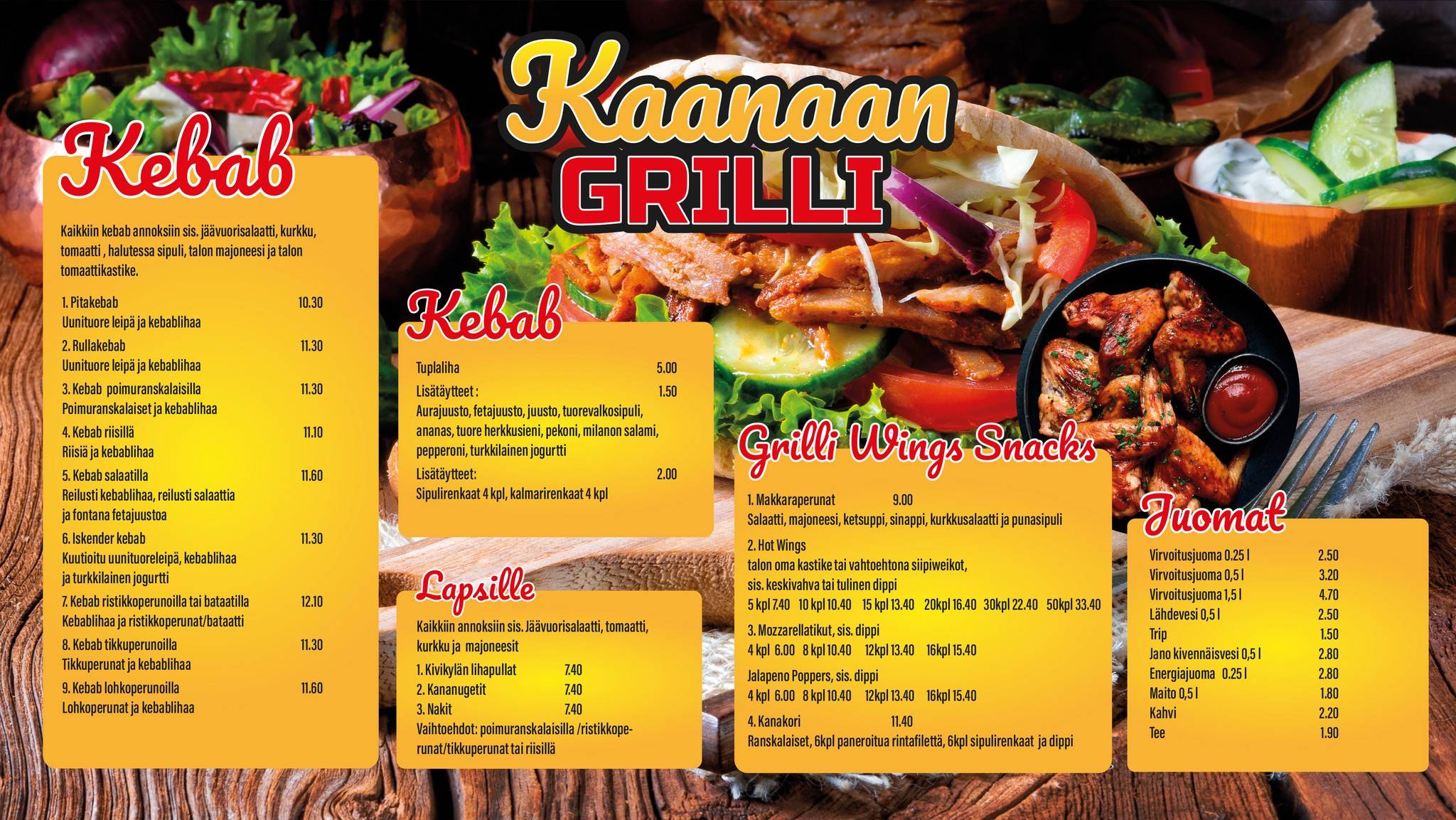 Kaanaan Grilli меню