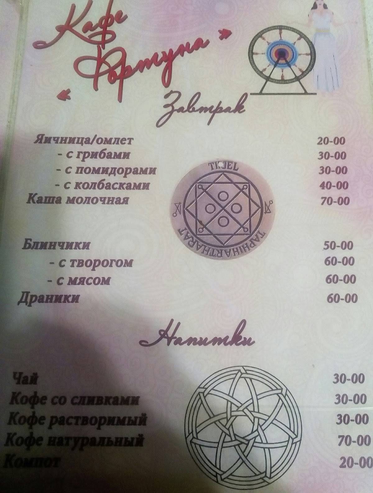 Кафе Фортуна меню