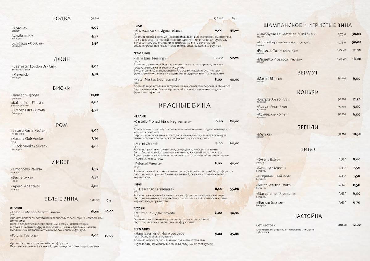 Кафе-кондитерская меню
