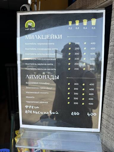 The coffee меню