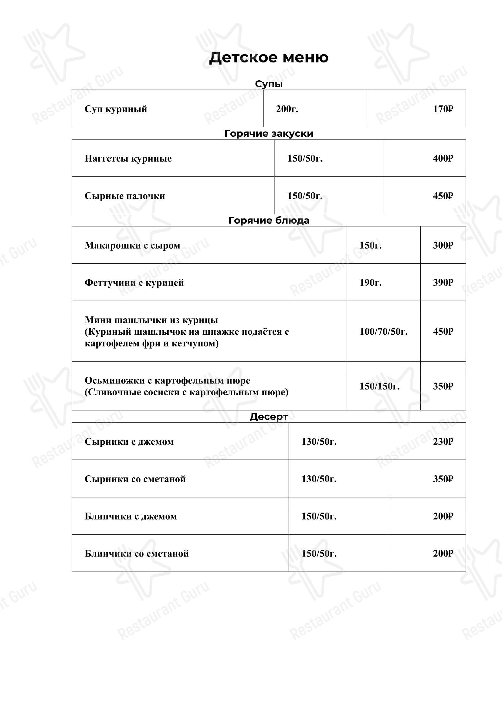 Ночное меню ресторана Королева Луиза в Зеленоградске