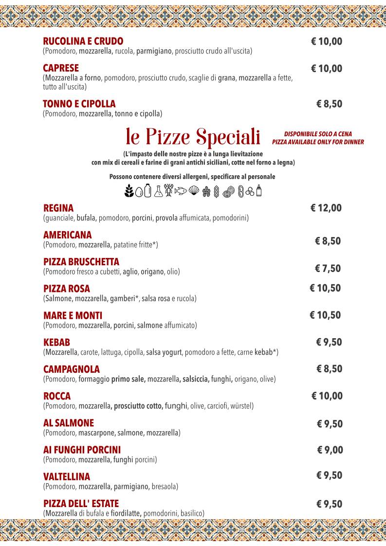 LA ROCCA ALBERGO RISTORANTE SALA RICEVIMENTI PIZZERIA меню