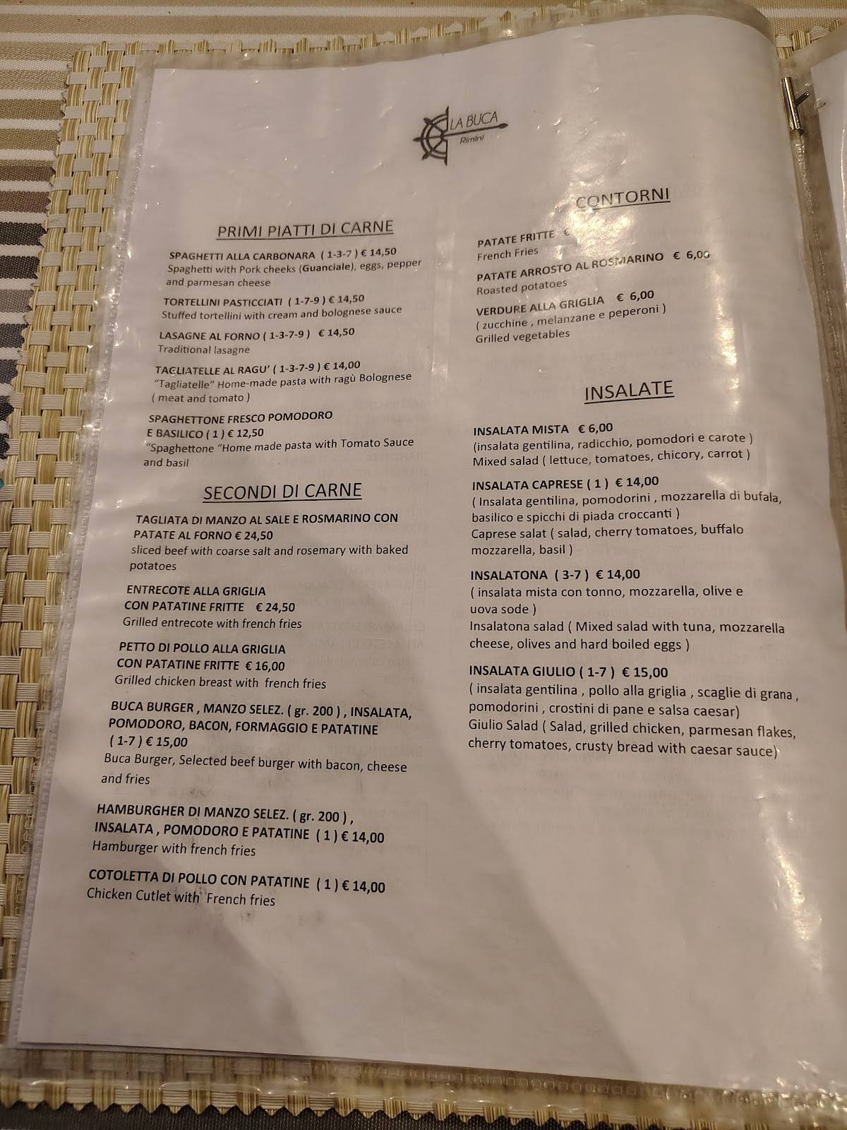 La Buca меню