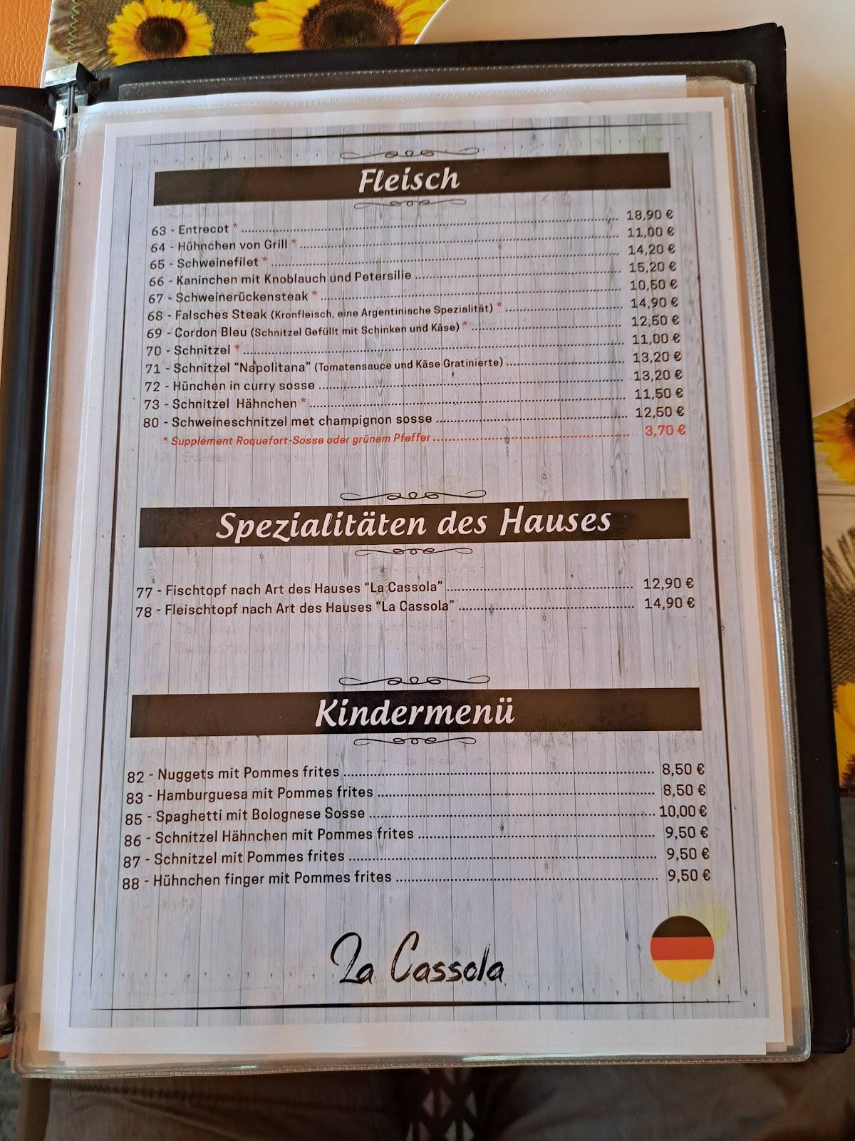 La Cassola Restaurant меню