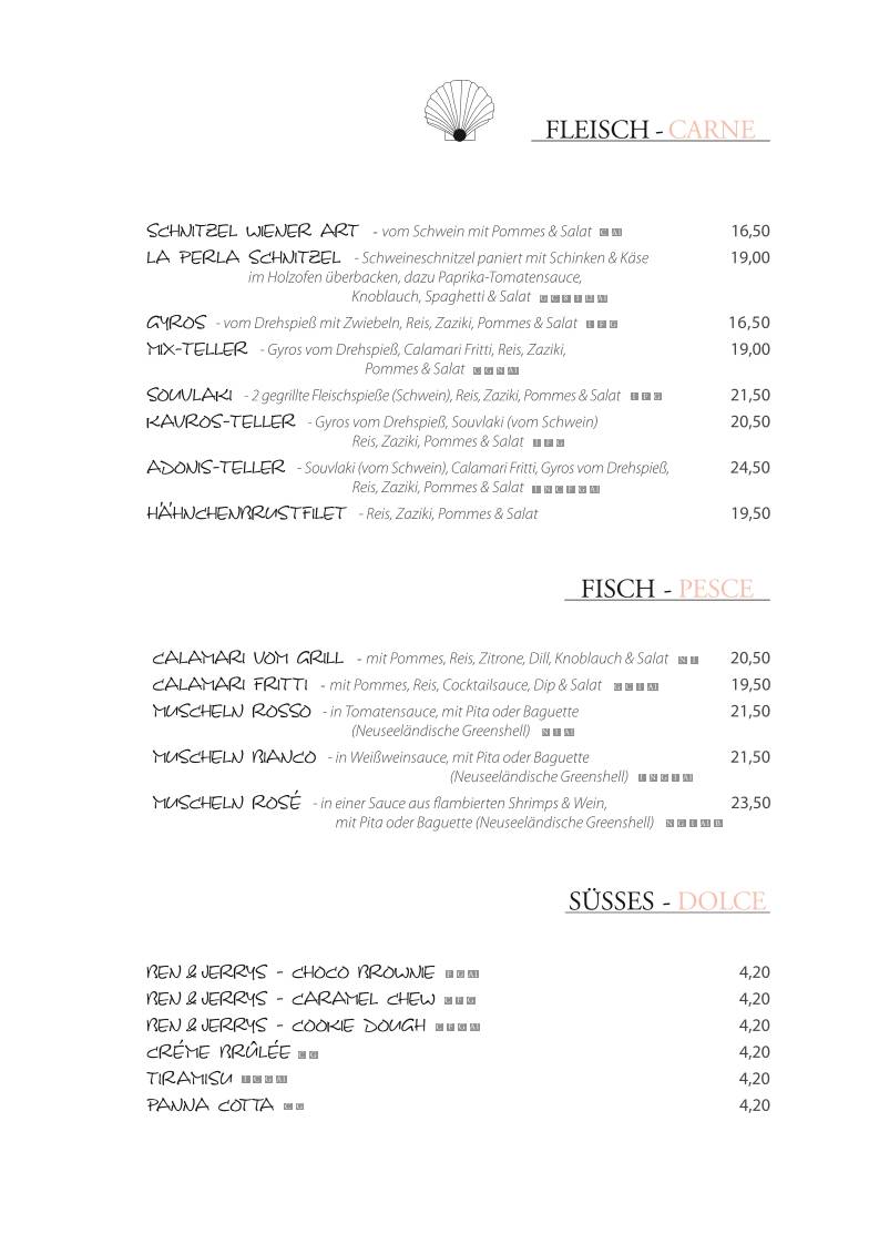 La Perla Ristorante Pizzeria меню