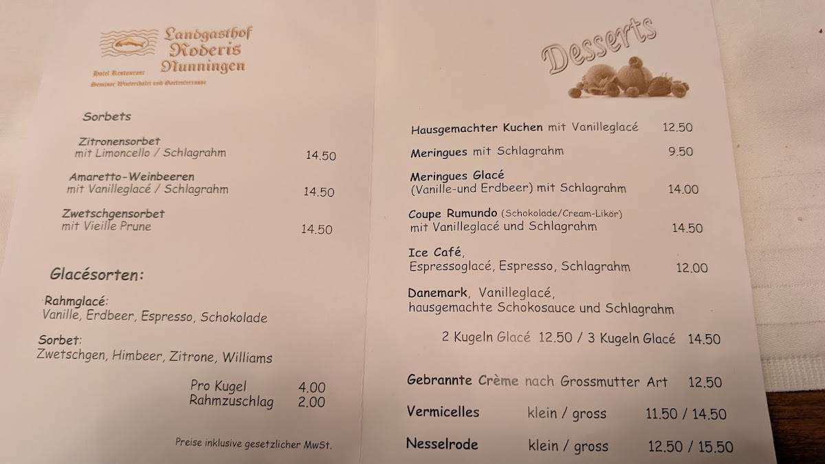 Landgasthof Roderis (Restaurant) меню
