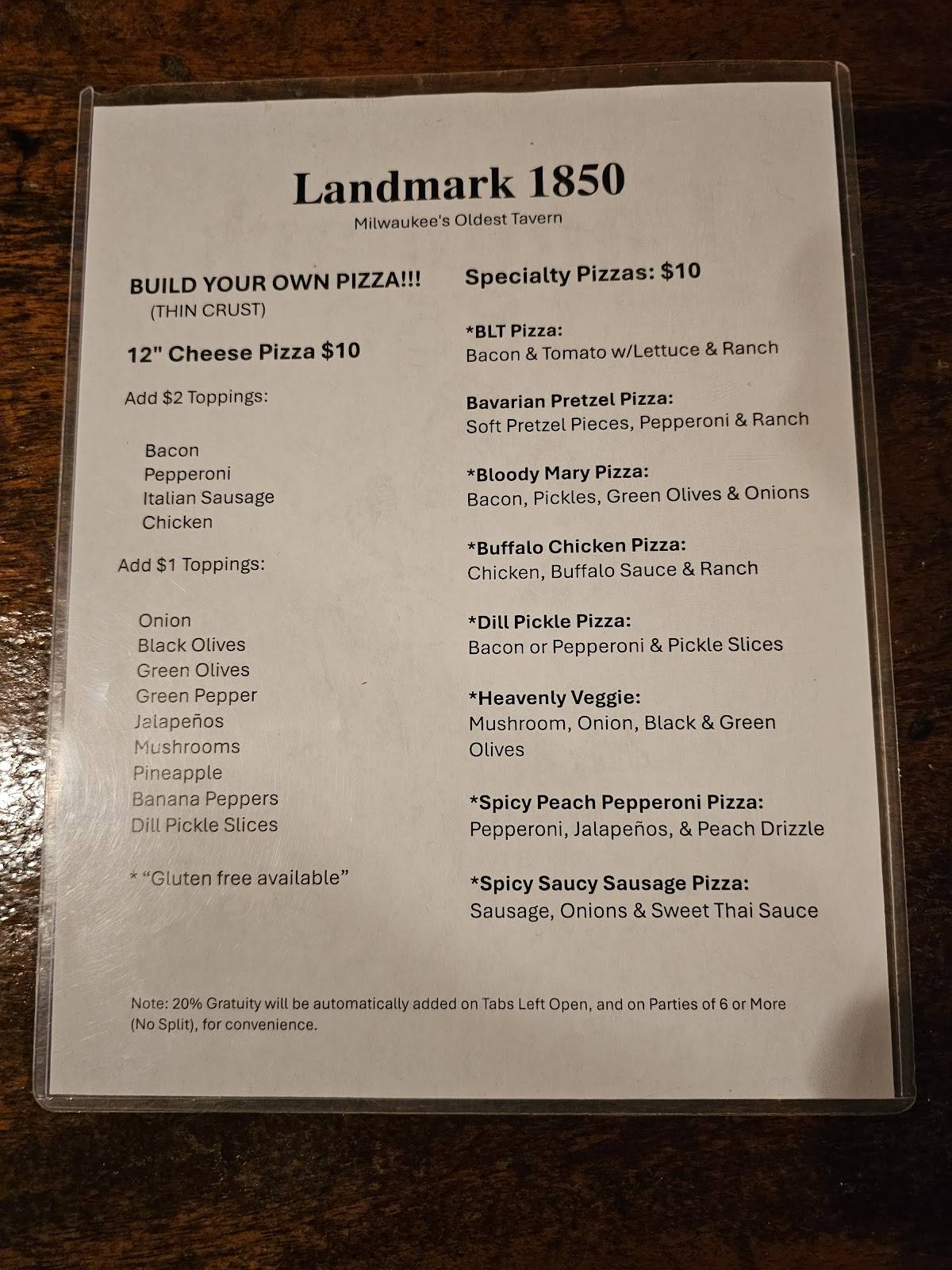 Landmark 1850 Milwaukee’s Oldest Tavern меню