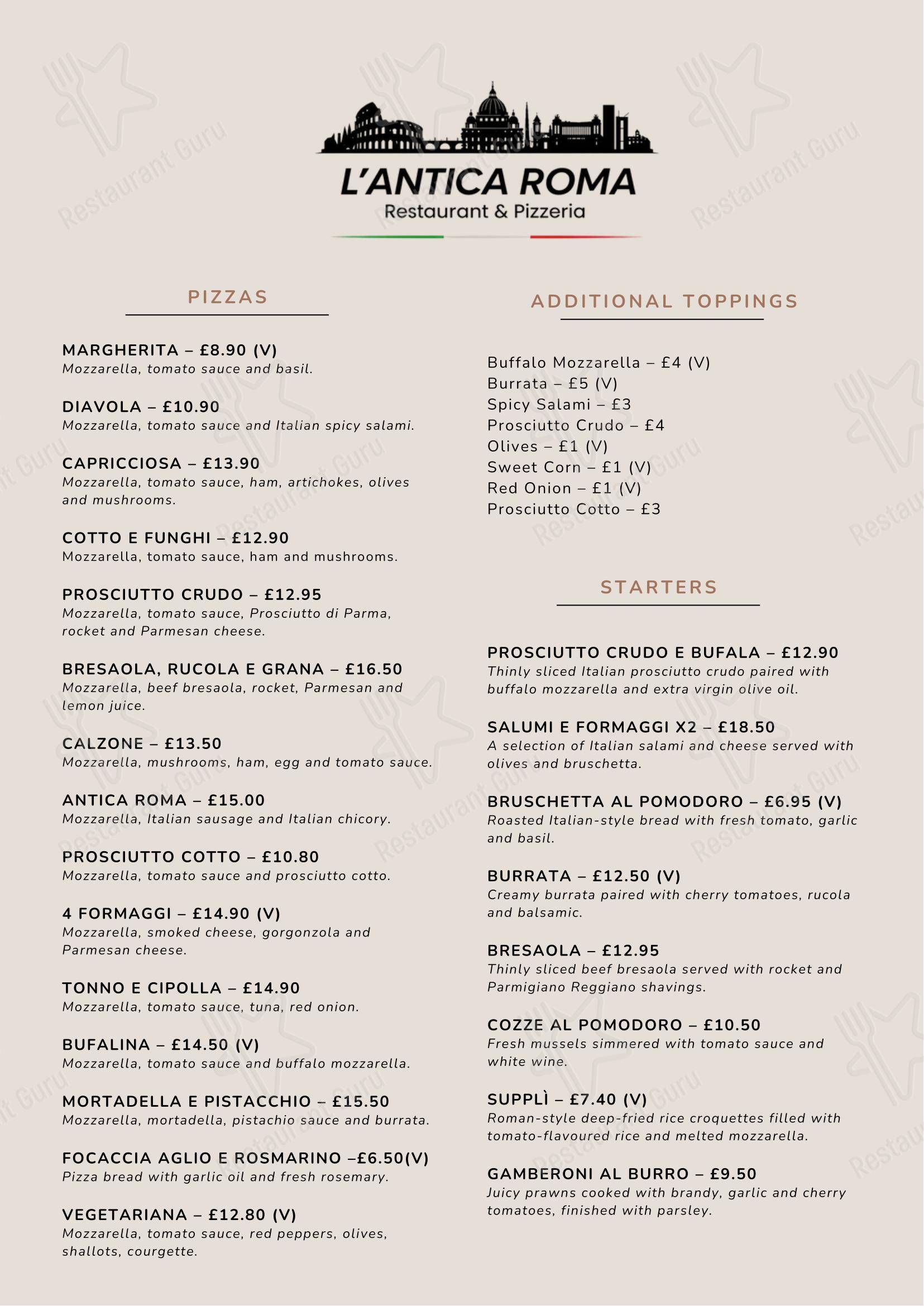 L'antica Roma в Лондоне - Меню