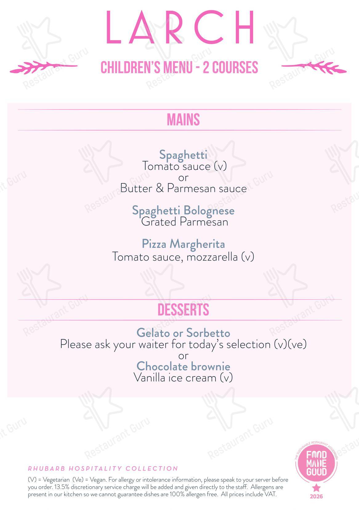 Breakfast Menu ресторана Larch в Лондоне