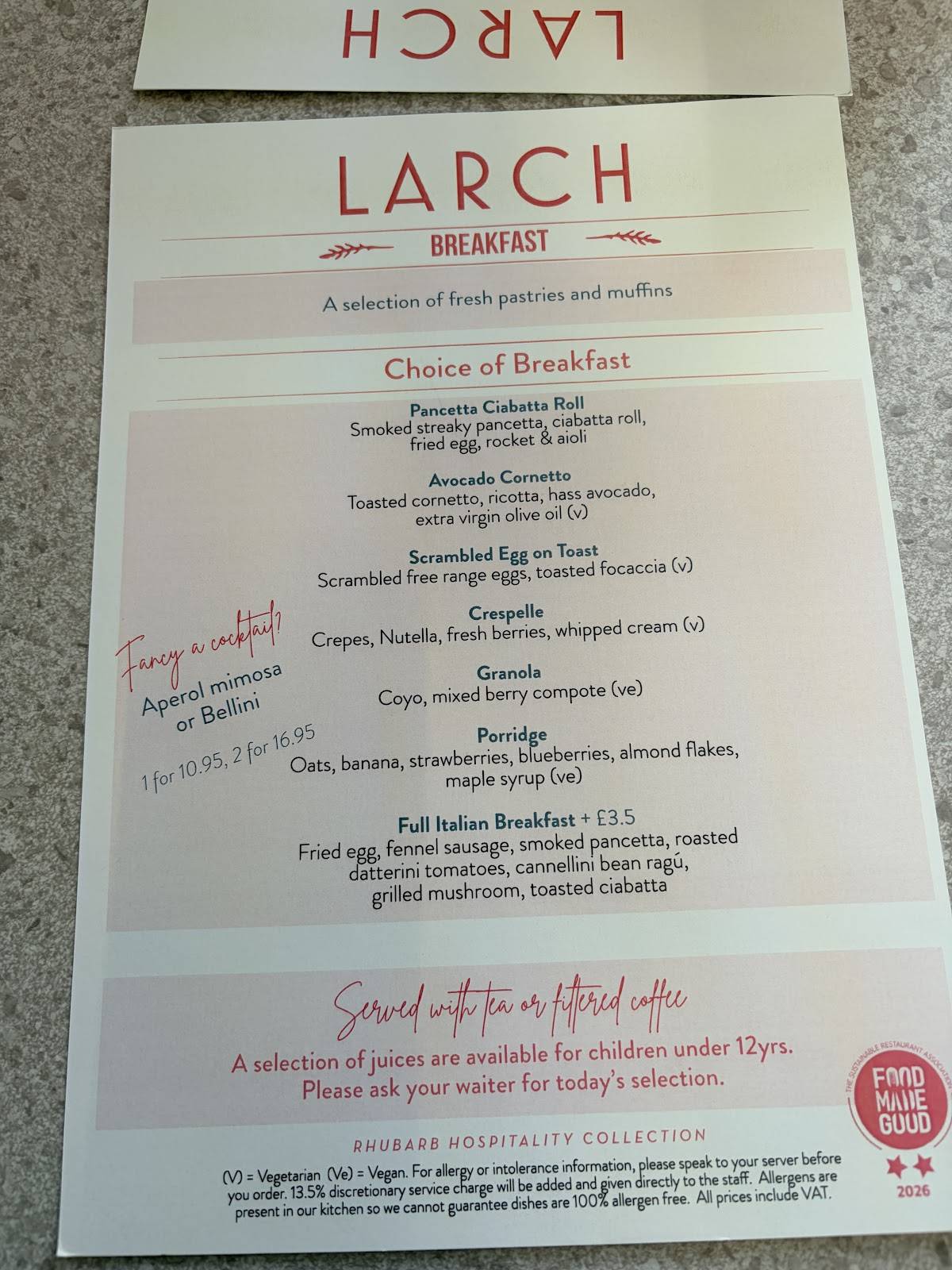 Larch меню