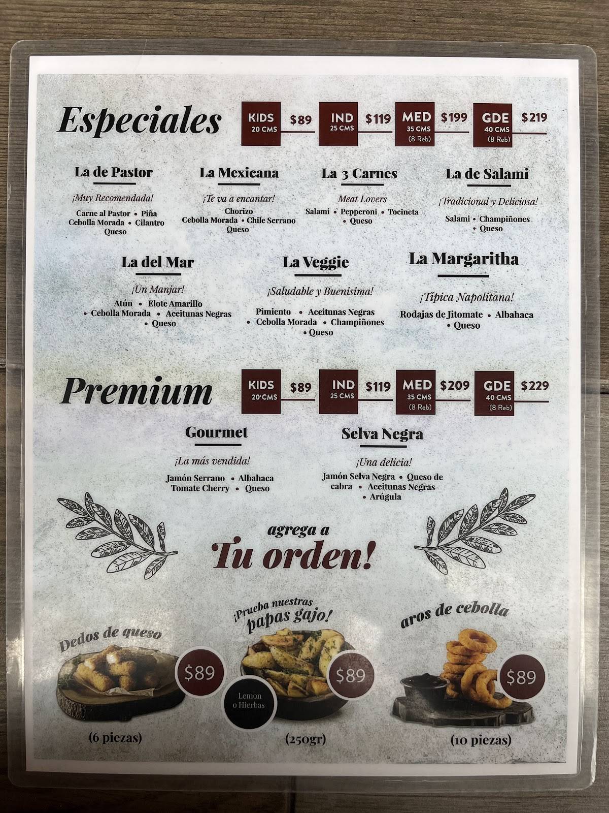 Las Rústicas Pizzas a la Leña меню