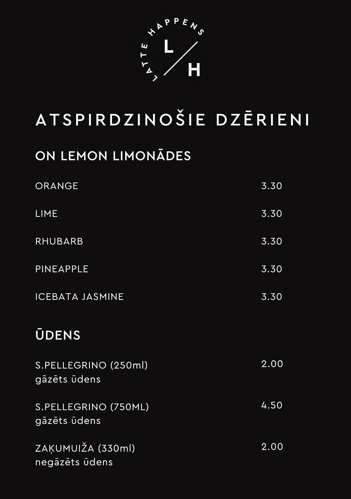 Latte Happens, kafejnīca меню