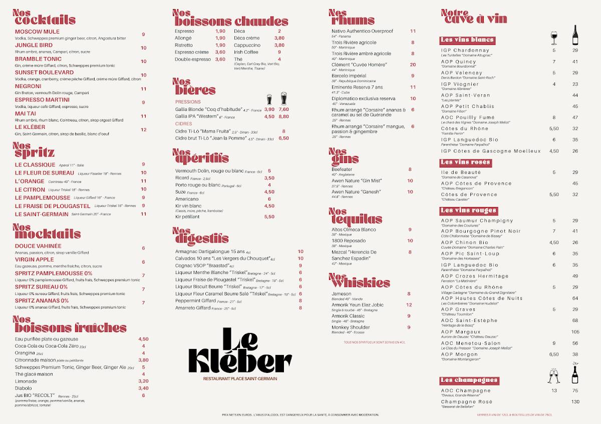 Le Kléber Rennes меню