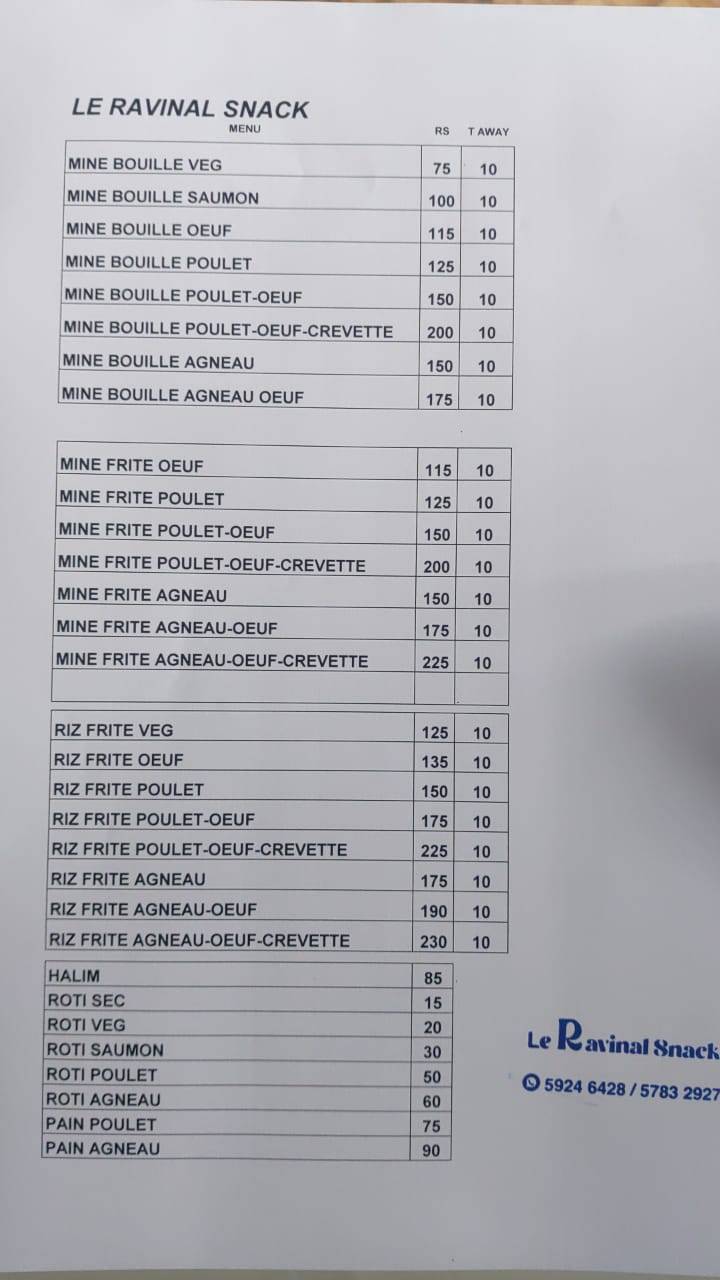 Le Ravinal Snack меню