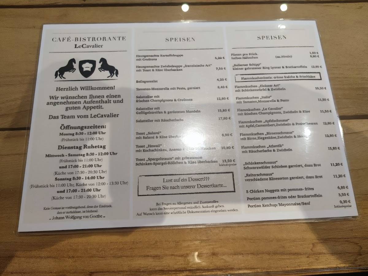 LeCavalier Café Bistrorante меню